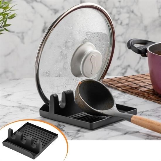 shop® Tencere Kapak Tutuculu Kaşıklıklı Tencere Kapak Standı Pratik Kaşık Kepçe Altlık Düzenleyici