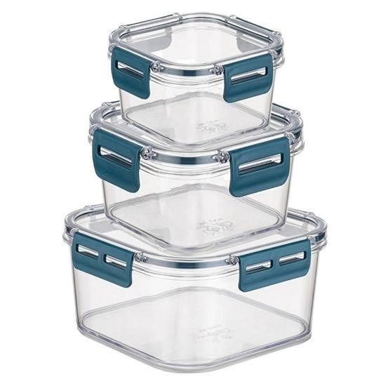 shop® 3'lü Pratik Silikon Contalı Sızdırmaz Kapaklı Sağlam İstiflenebilir Saklama Kapları