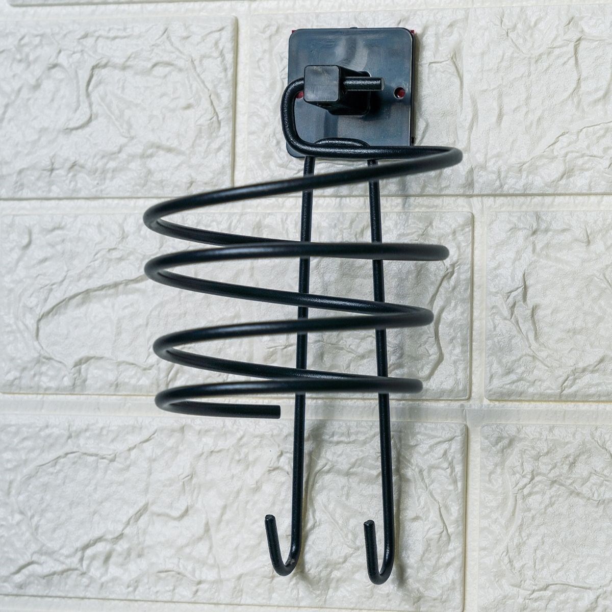 shop® Kendiliğinden Yapışkanlı Siyah Paslanmaz Metal Fön Makinesi Askısı Saç Kurutma Makinesi Tutacağı