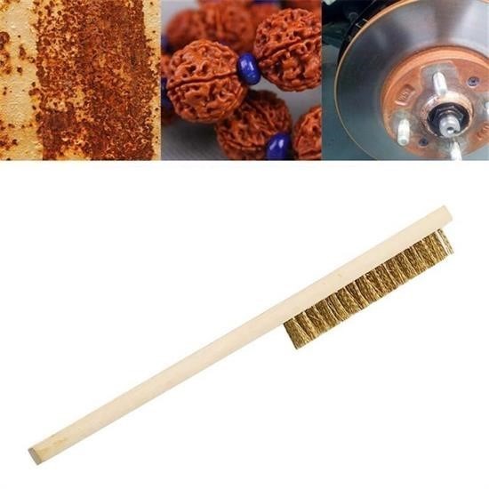 shop® Metal Telli Fırça Ahşap Saplı Pas Kir Sökme Temizleme Fırçası