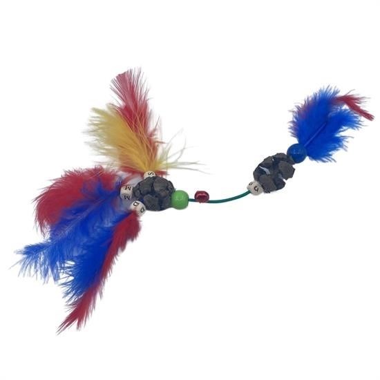 shop® Tüylü Tahta Boncuklu Zilli Kedi Oyuncağı Çok Renkli Kedi Oyuncak