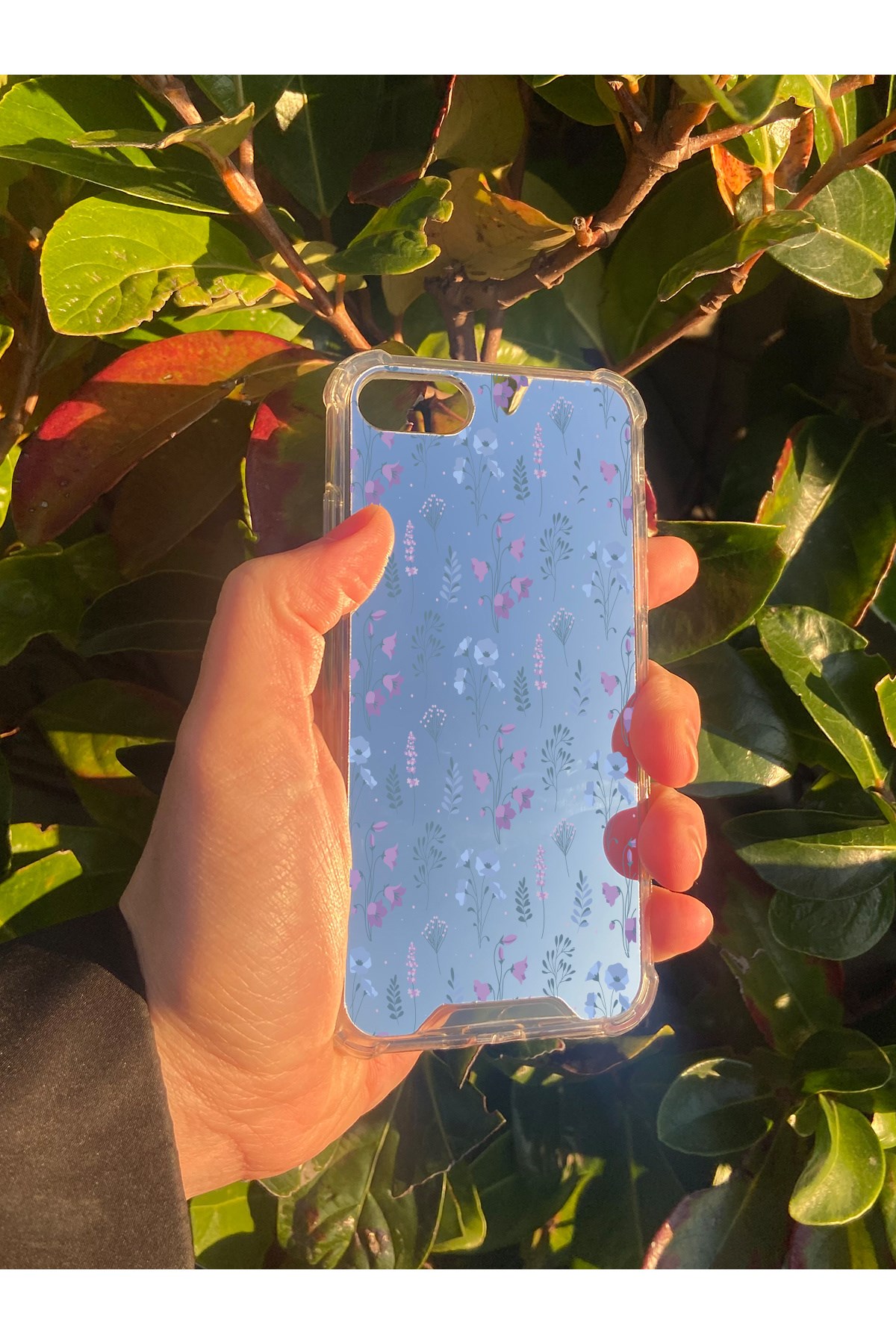İphone 7 Uyumlu Aynalı Mor Mavi Desenli Darbe Kamera Korumalı Silikon Telefon Kılıfı