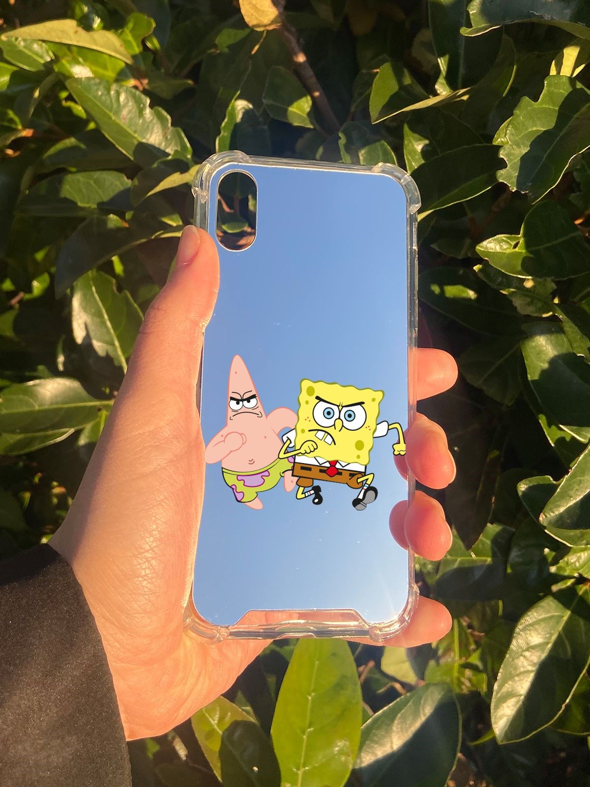 İphone X Uyumlu Aynalı Sünger Bob Desenli Darbe Kamera Korumalı Silikon Telefon Kılıfı