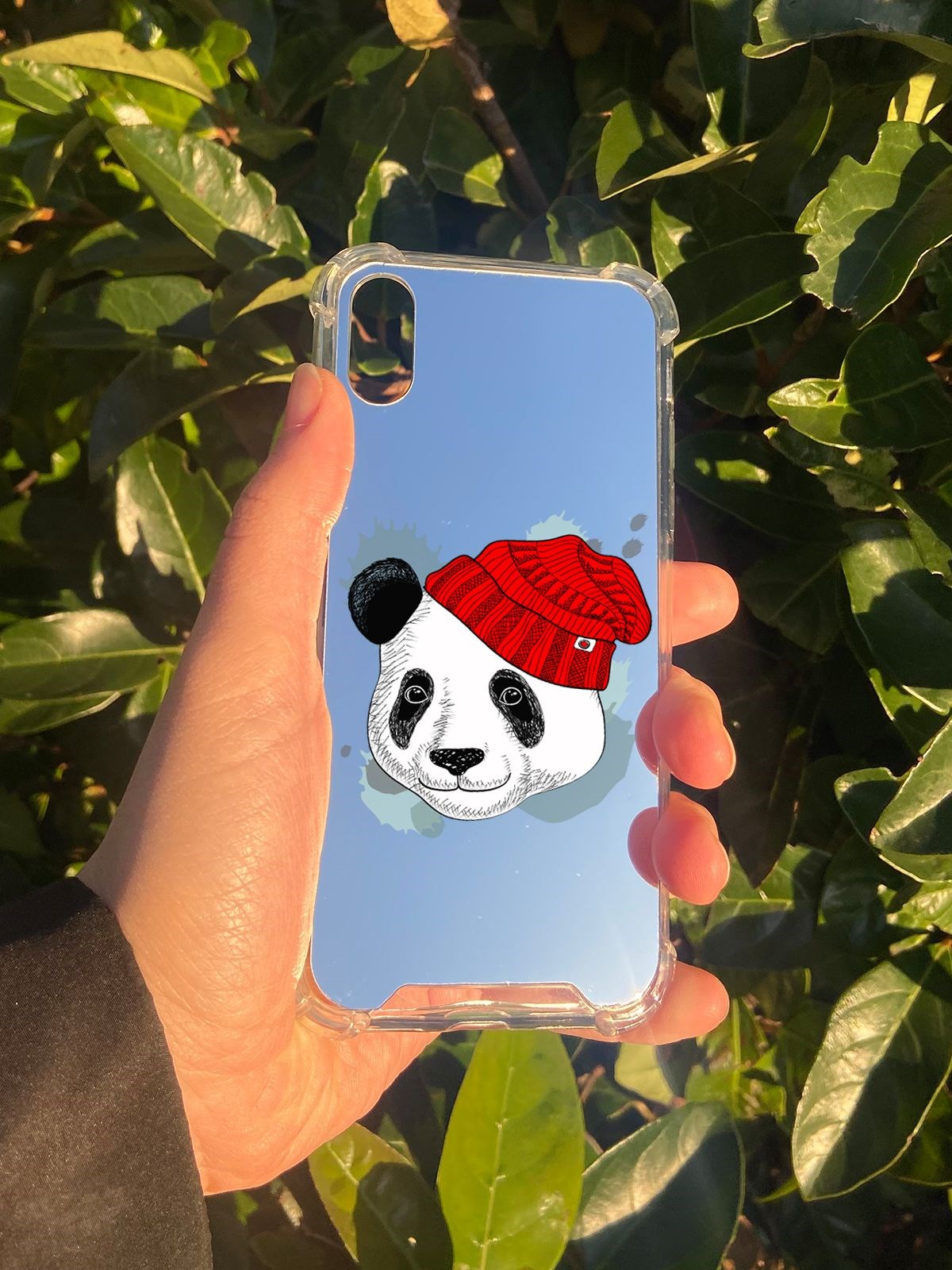 İphone X Uyumlu Aynalı Panda Desenli Darbe Kamera Korumalı Silikon Telefon Kılıfı