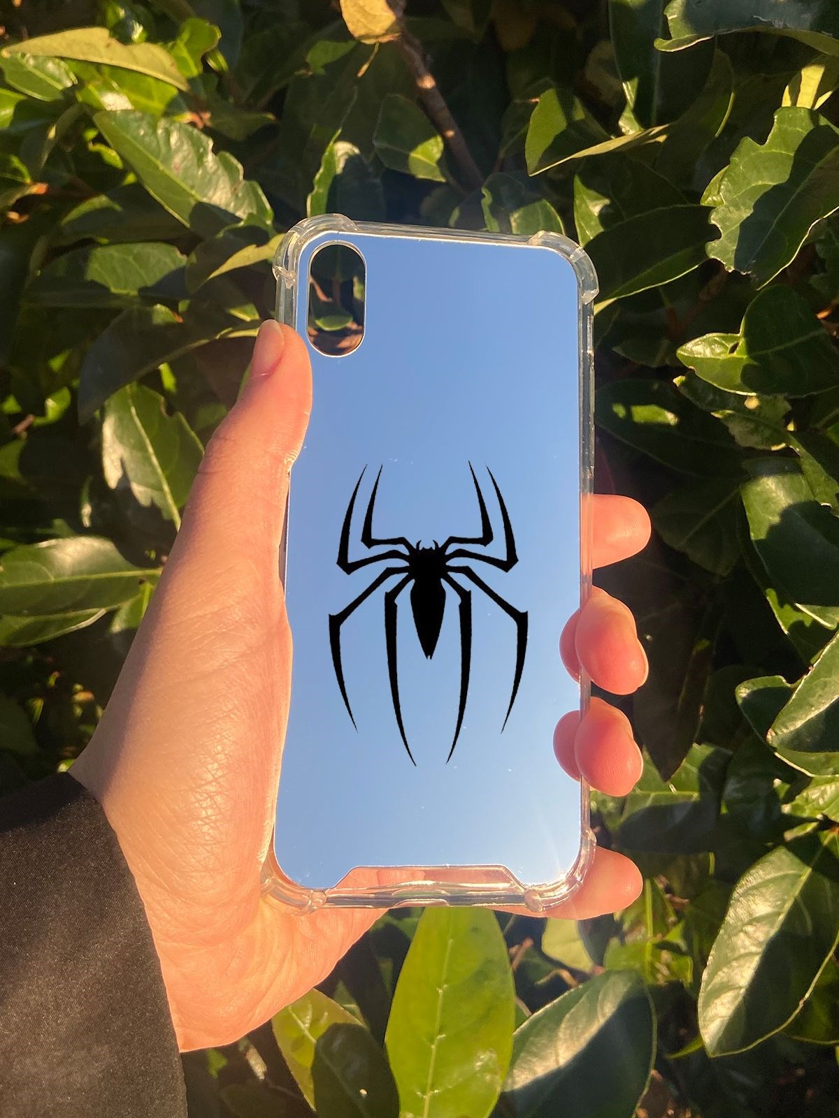 İphone X Uyumlu Aynalı Örümcek Desenli Darbe Kamera Korumalı Silikon Telefon Kılıfı