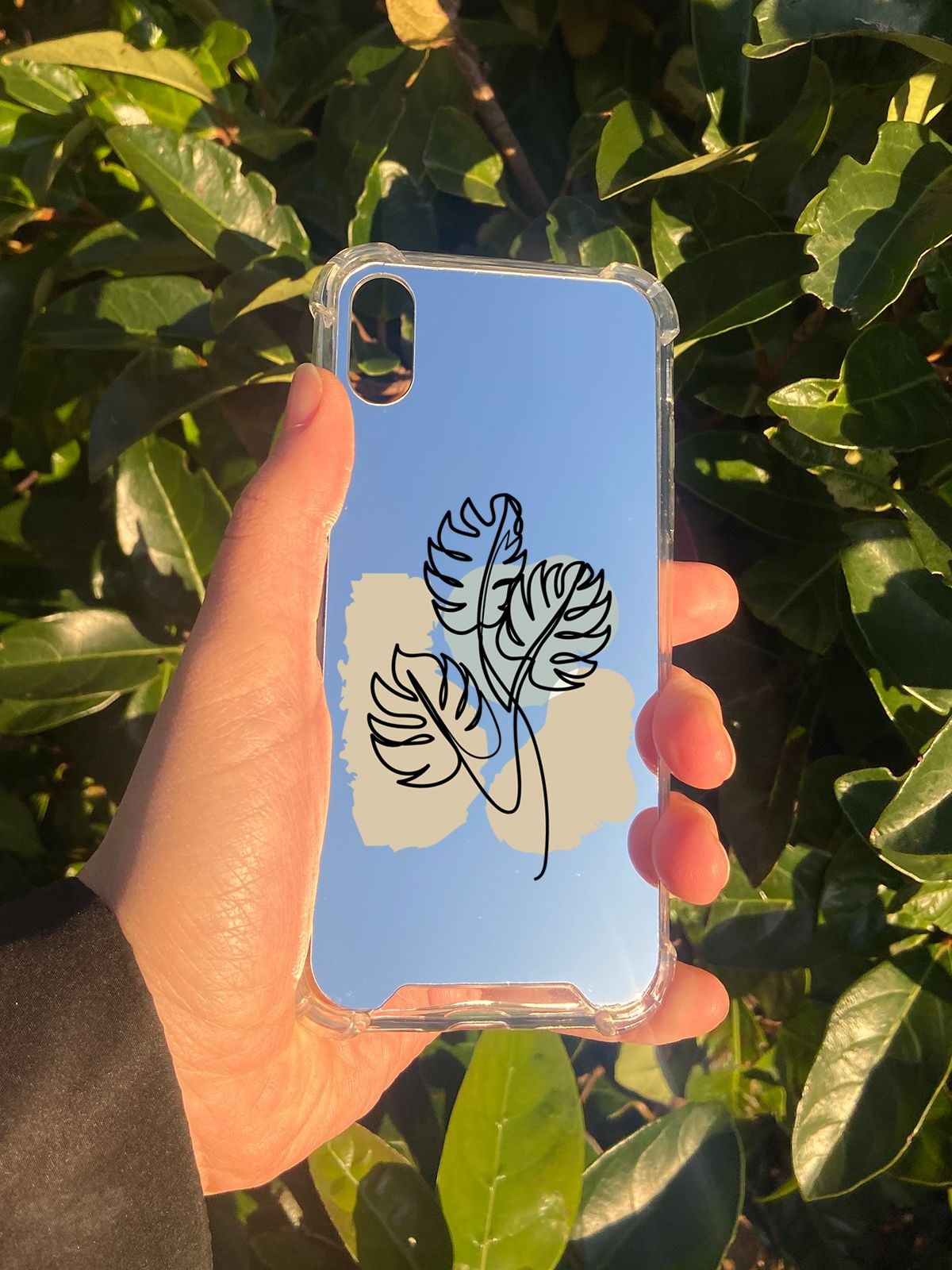 İphone X Uyumlu Aynalı Monstera Desenli Darbe Kamera Korumalı Silikon Telefon Kılıfı