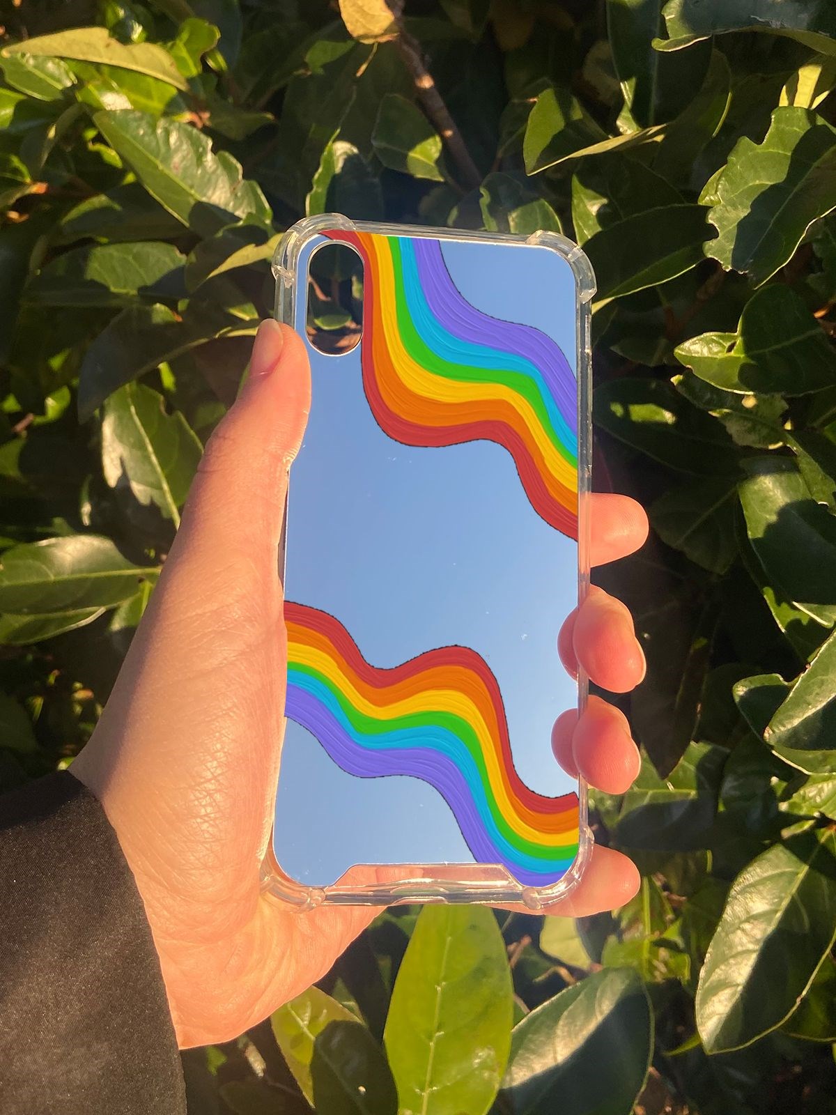 İphone X Uyumlu Aynalı Gökkuşağı Desenli Darbe Kamera Korumalı Silikon Telefon Kılıfı