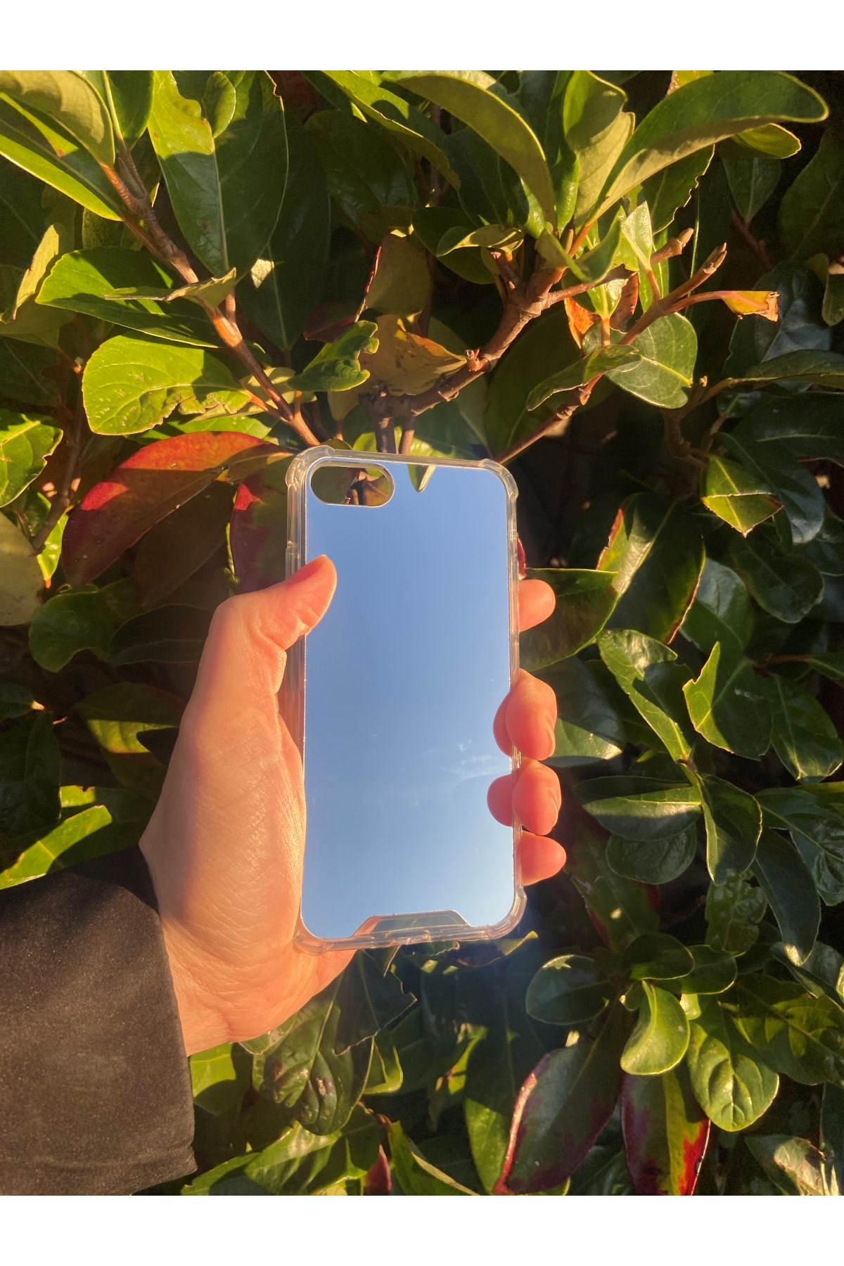 İphone SE Uyumlu Aynalı Düz Desenli Darbe Kamera Korumalı Silikon Telefon Kılıfı