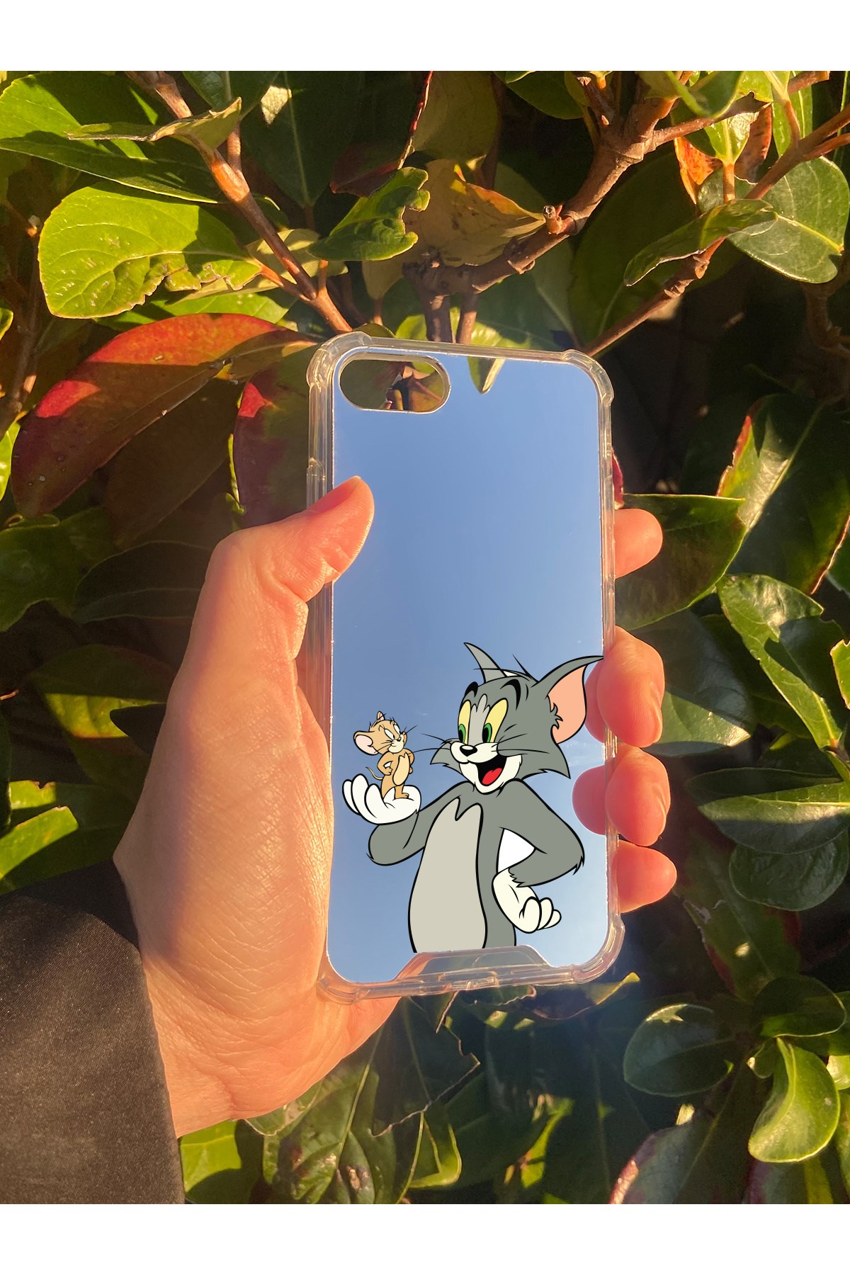İphone SE 2020 Uyumlu Aynalı Tom Ve Jerry Desenli Darbe Kamera Korumalı Silikon Telefon Kılıfı