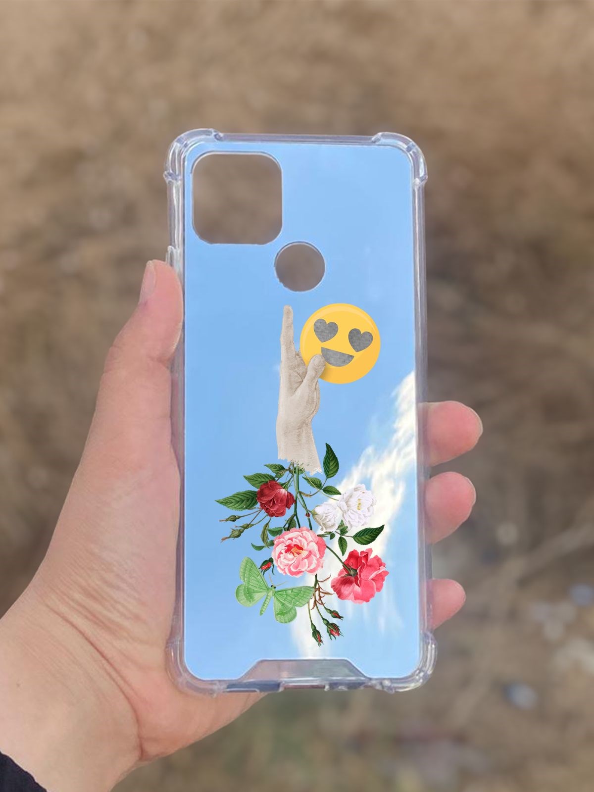 Oppo A15  Uyumlu Aynalı Emoji Desenli Darbe Kamera Korumalı Silikon Telefon Kılıfı