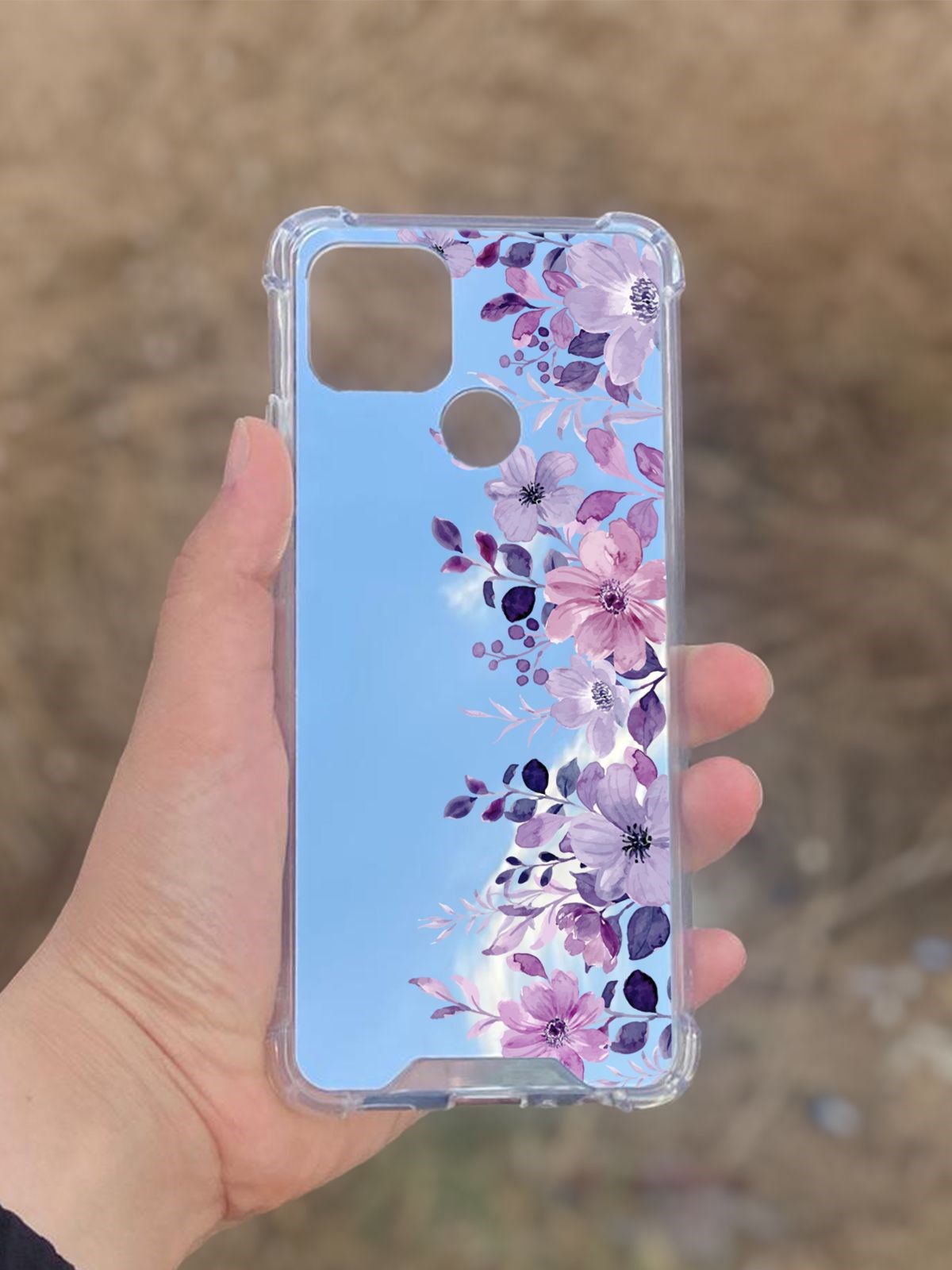 Oppo A15  Uyumlu Aynalı Mor Ve Ötesi Desenli Darbe Kamera Korumalı Silikon Telefon Kılıfı