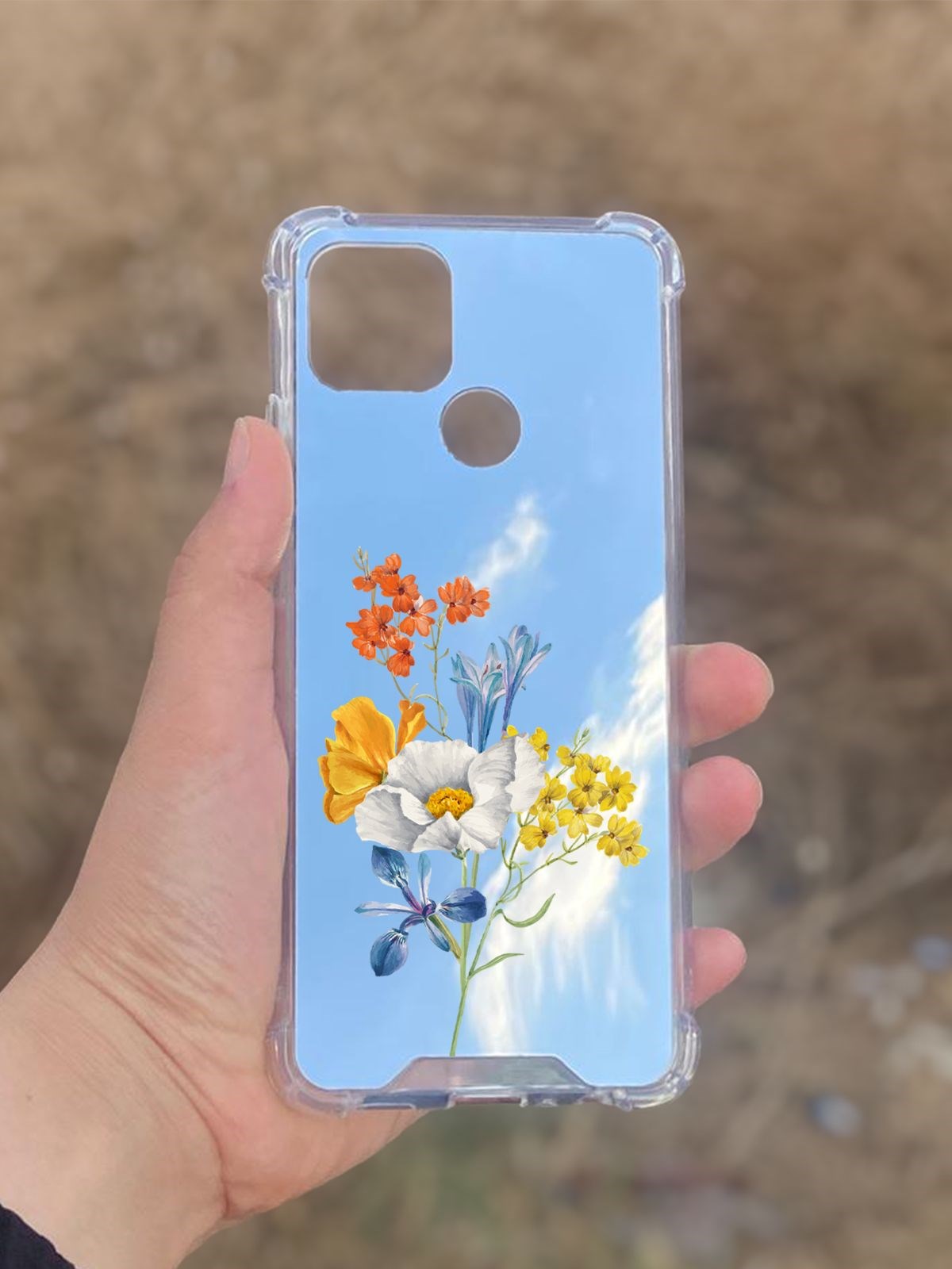 Oppo A15  Uyumlu Aynalı Sarı Beyaz Desenli Darbe Kamera Korumalı Silikon Telefon Kılıfı