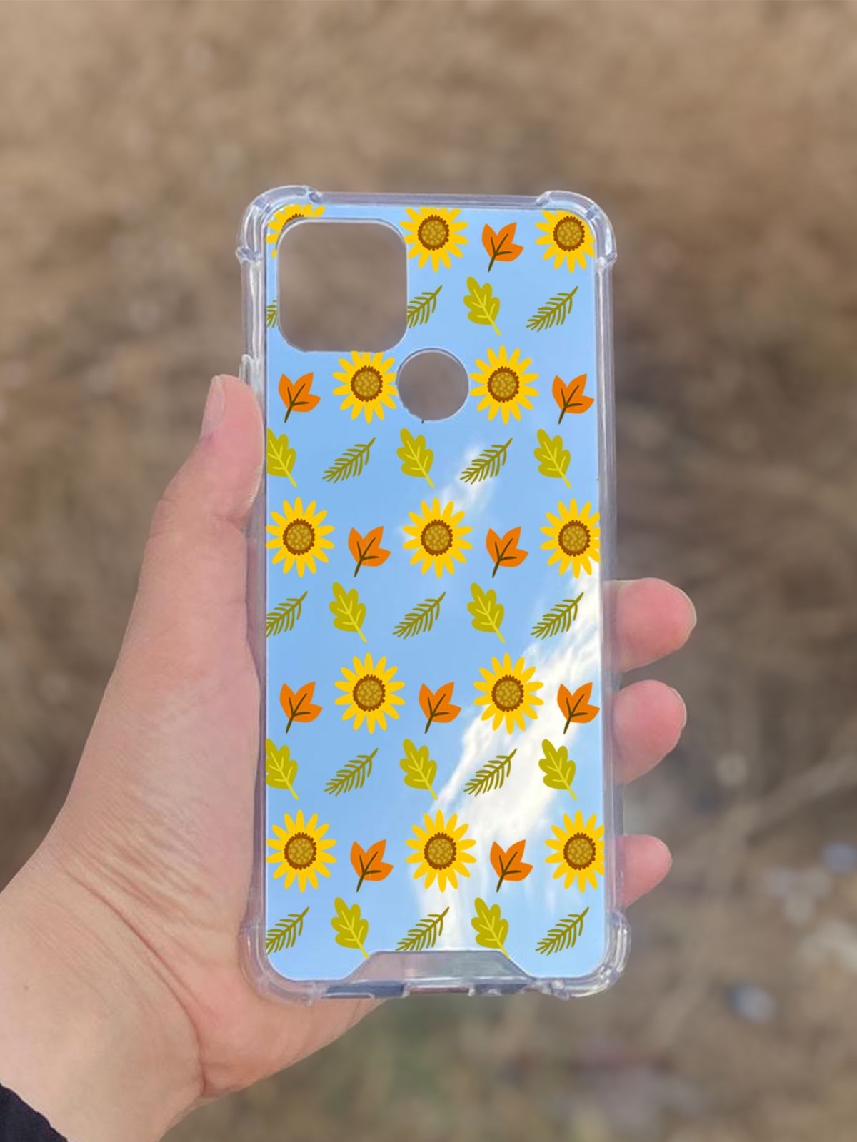 Oppo A15  Uyumlu Aynalı Ayçiçeği Desenli Darbe Kamera Korumalı Silikon Telefon Kılıfı