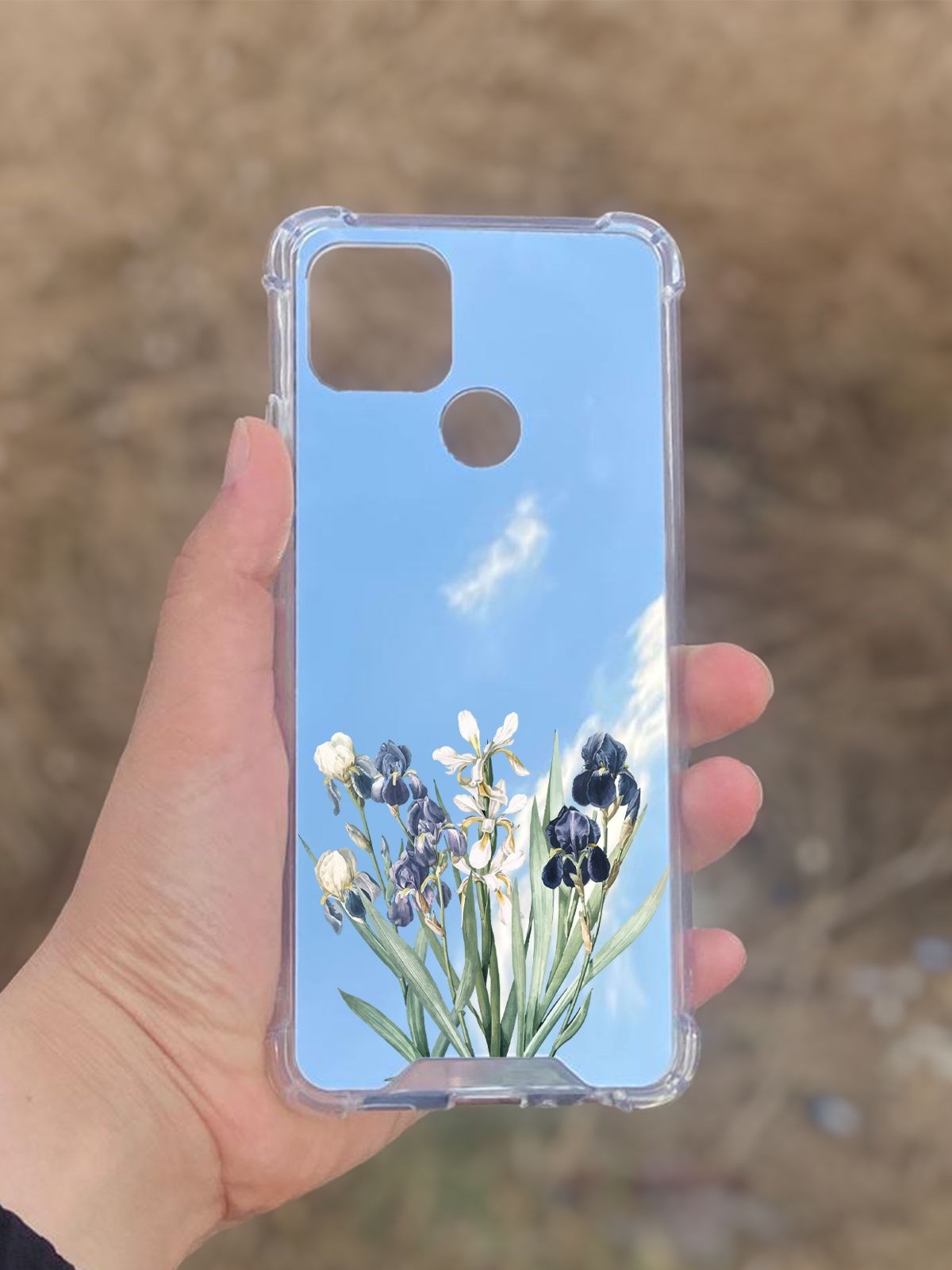Oppo A15  Uyumlu Aynalı Mor Beyaz Desenli Darbe Kamera Korumalı Silikon Telefon Kılıfı