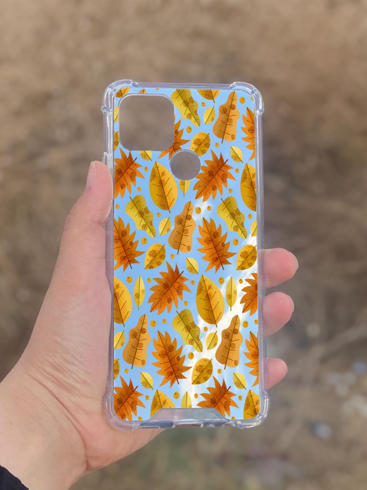 Oppo A15  Uyumlu Aynalı SonBahar Desenli Darbe Kamera Korumalı Silikon Telefon Kılıfı