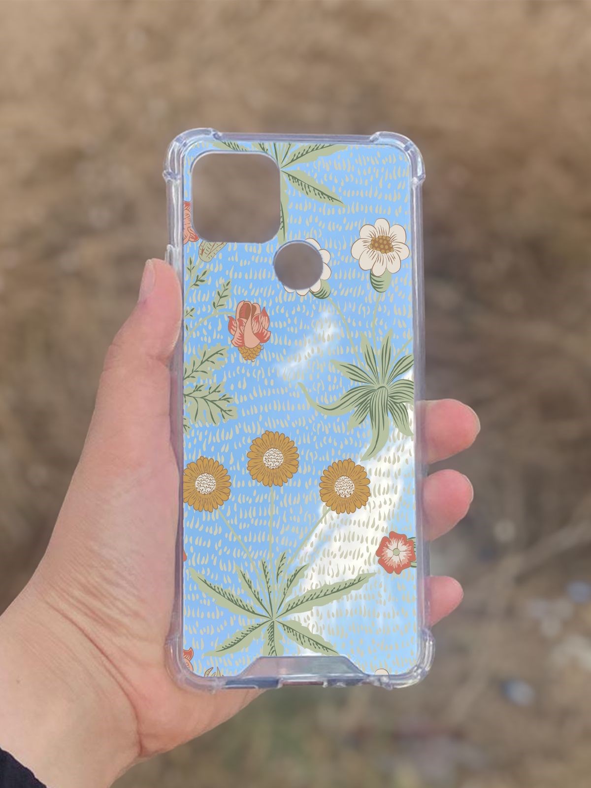 Oppo A15  Uyumlu Aynalı Çiçek Desenli Darbe Kamera Korumalı Silikon Telefon Kılıfı