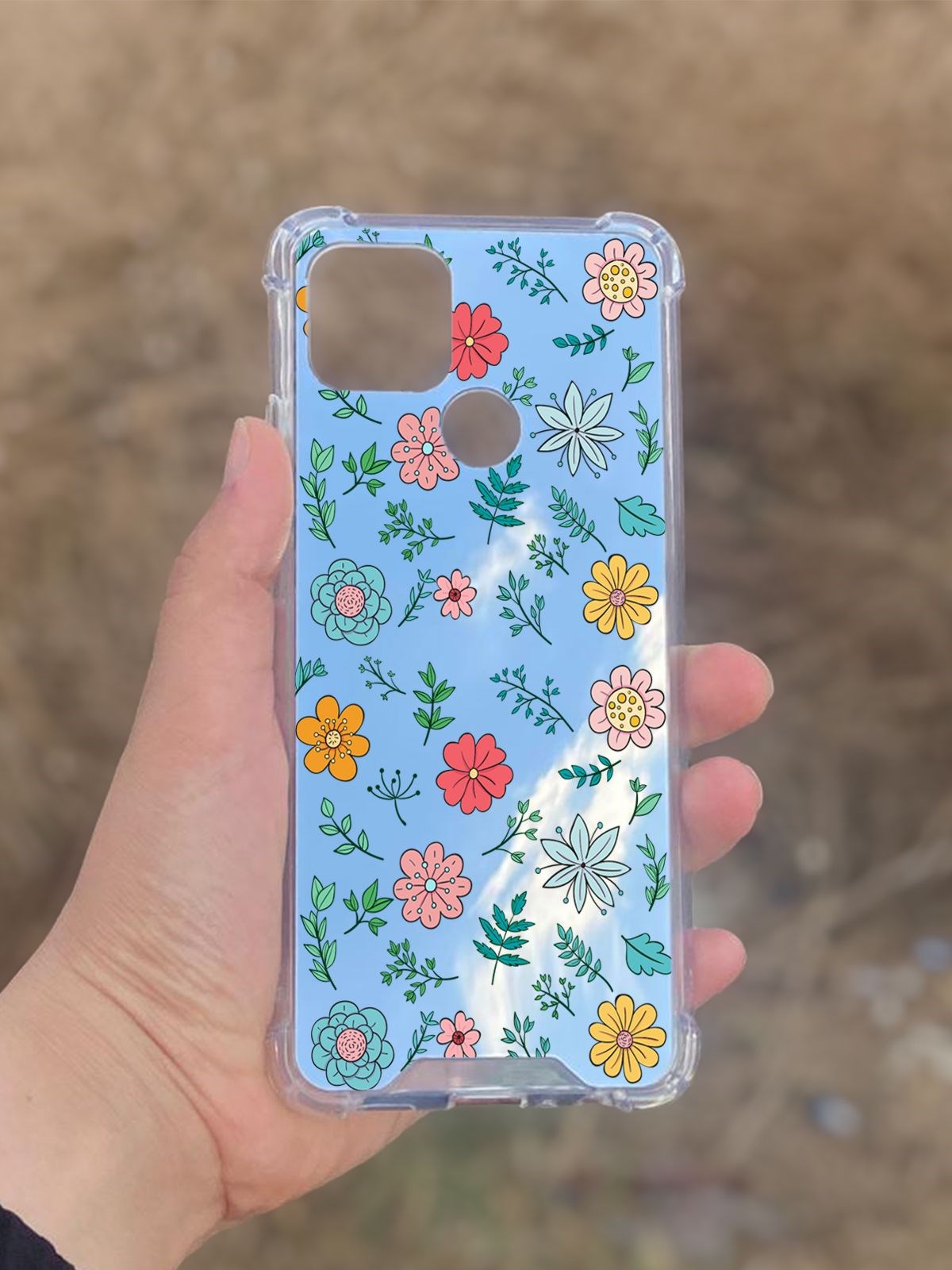 Oppo A15  Uyumlu Aynalı Renkli Çiçek Desenli Darbe Kamera Korumalı Silikon Telefon Kılıfı