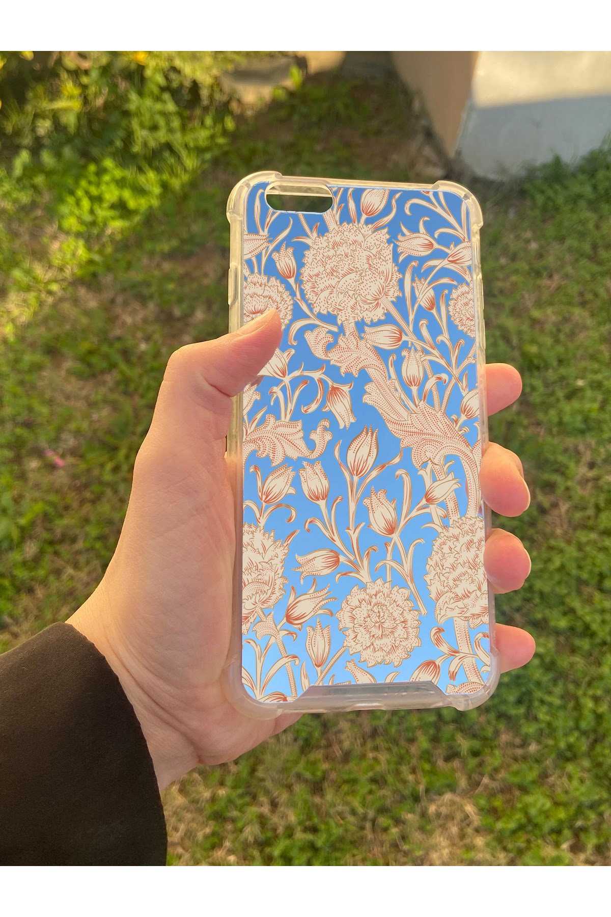 İphone 6S Plus Uyumlu Aynalı Lale Desenli Darbe Kamera Korumalı Silikon Telefon Kılıfı