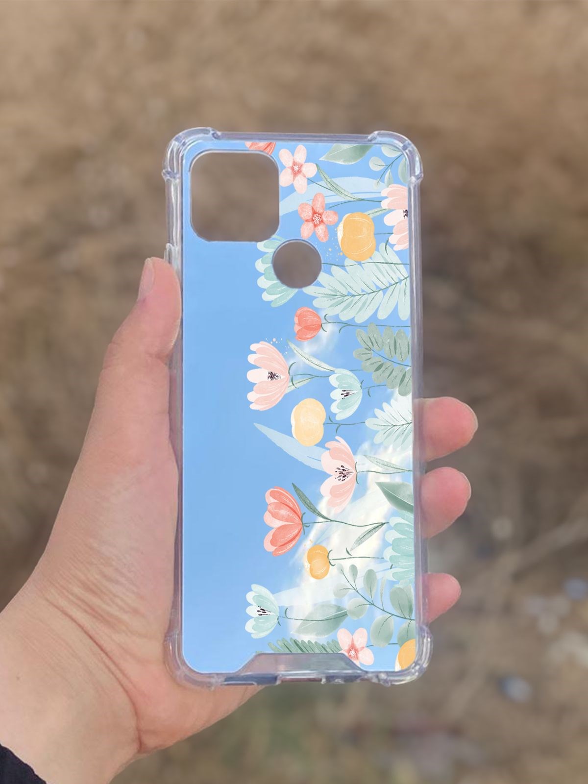 Oppo A15  Uyumlu Aynalı Renkli Lale Desenli Darbe Kamera Korumalı Silikon Telefon Kılıfı