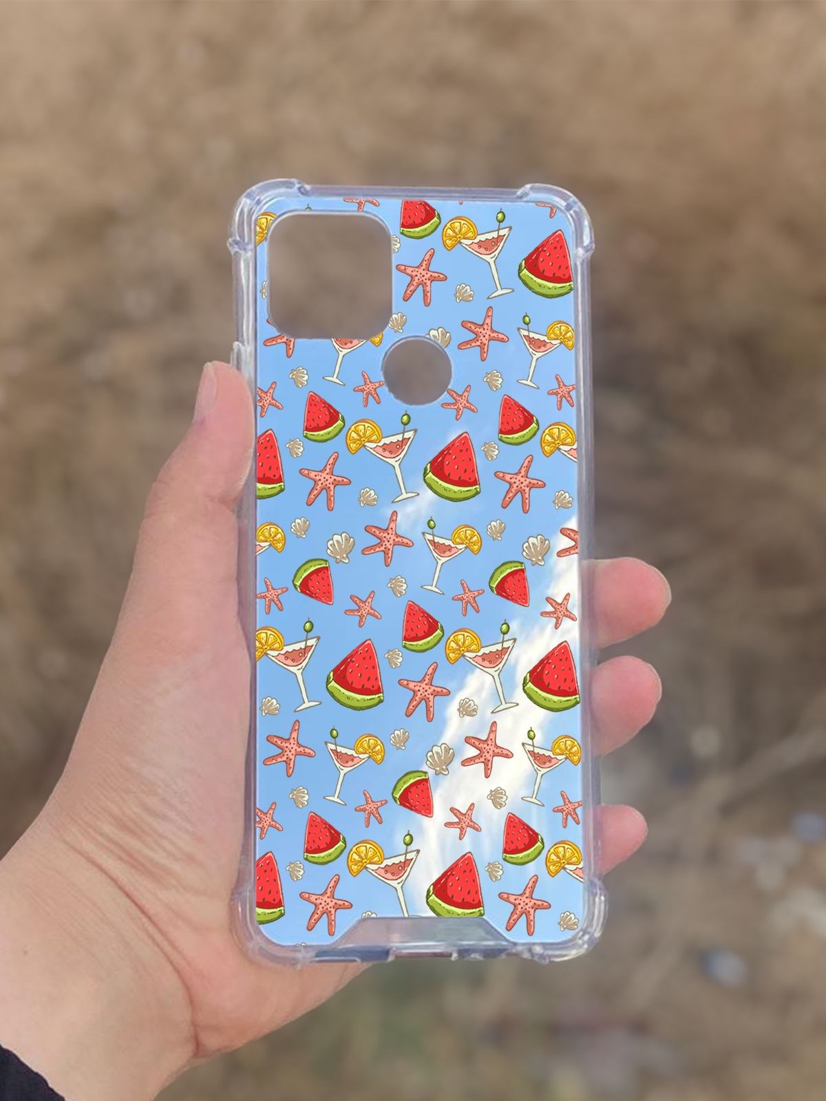 Oppo A15  Uyumlu Aynalı Karpuz Desenli Darbe Kamera Korumalı Silikon Telefon Kılıfı