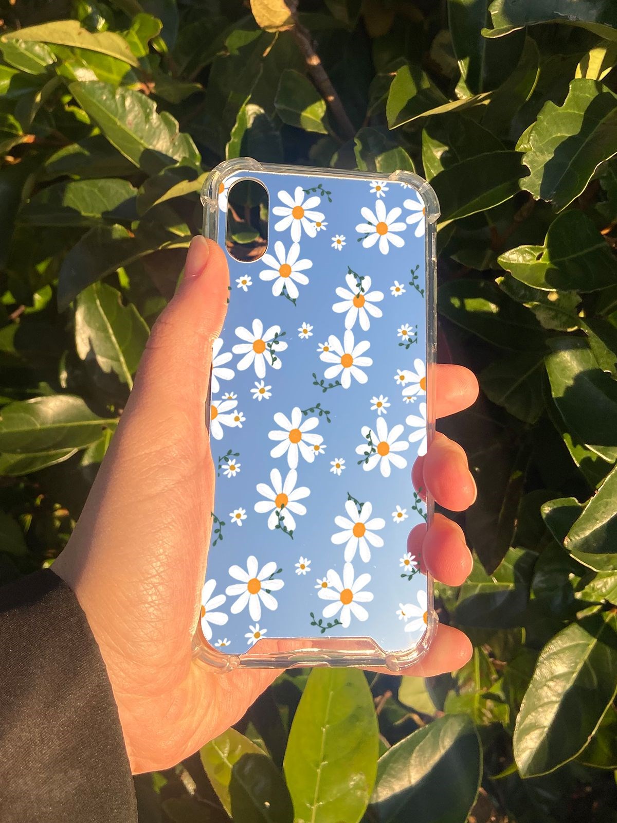 İphone XS Uyumlu Aynalı Papatya Desenli Darbe Kamera Korumalı Silikon Telefon Kılıfı