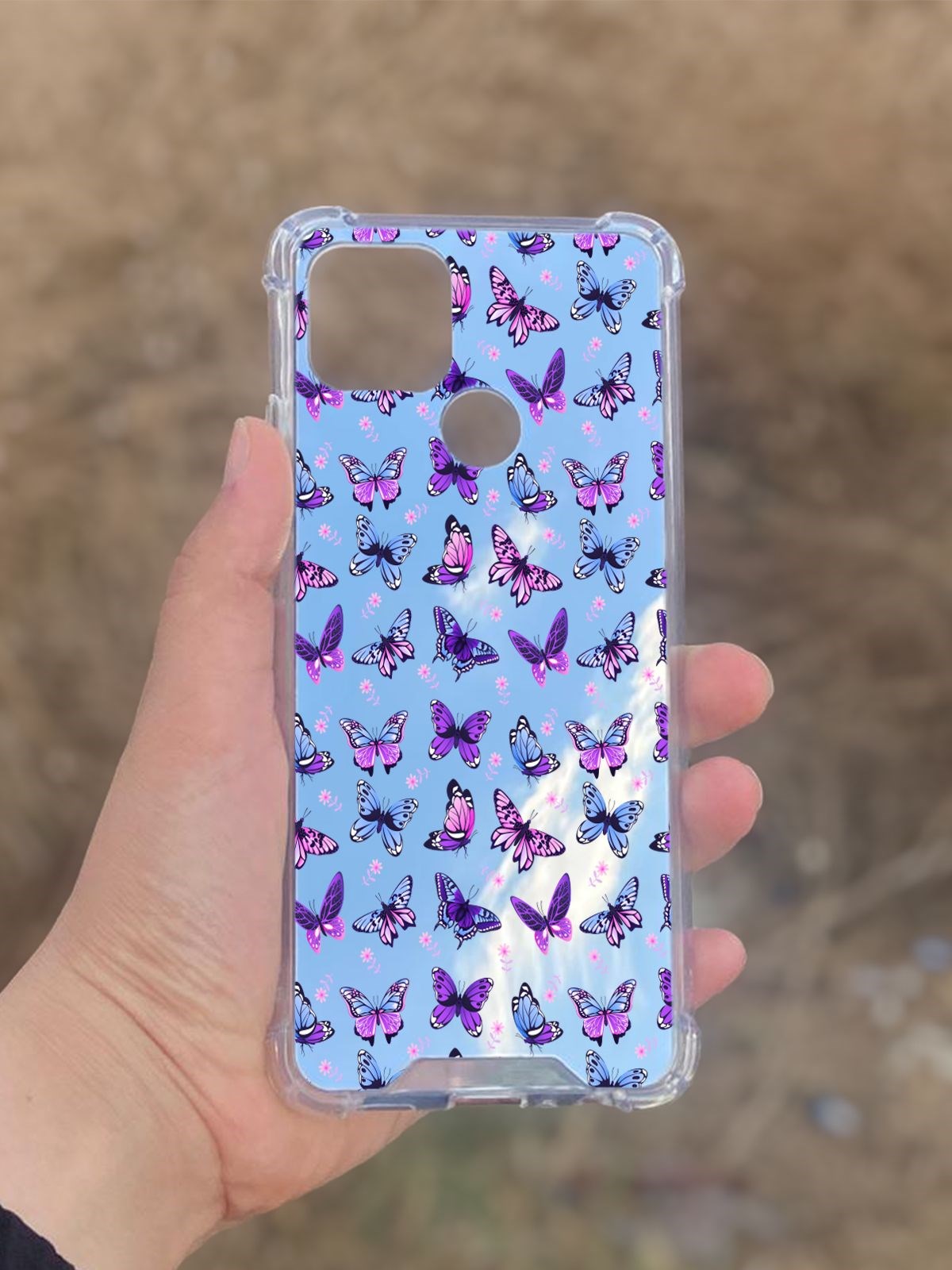 Oppo A15  Uyumlu Aynalı Kelebek Desenli Darbe Kamera Korumalı Silikon Telefon Kılıfı