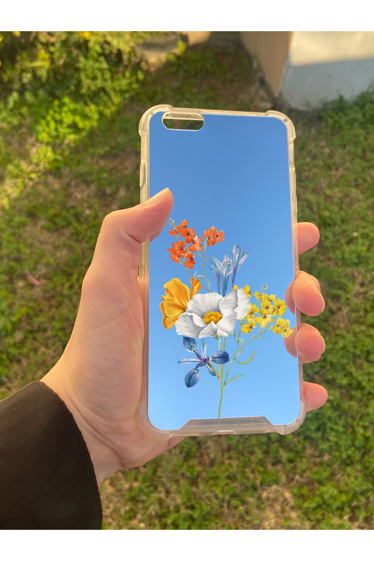 İphone 6S Plus Uyumlu Aynalı Sarı Beyaz Desenli Darbe Kamera Korumalı Silikon Telefon Kılıfı