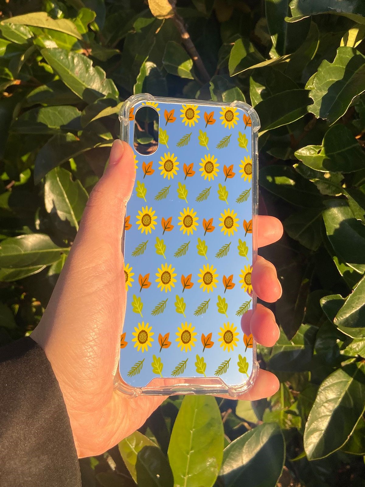 İphone XS Uyumlu Aynalı Ayçiçeği Desenli Darbe Kamera Korumalı Silikon Telefon Kılıfı