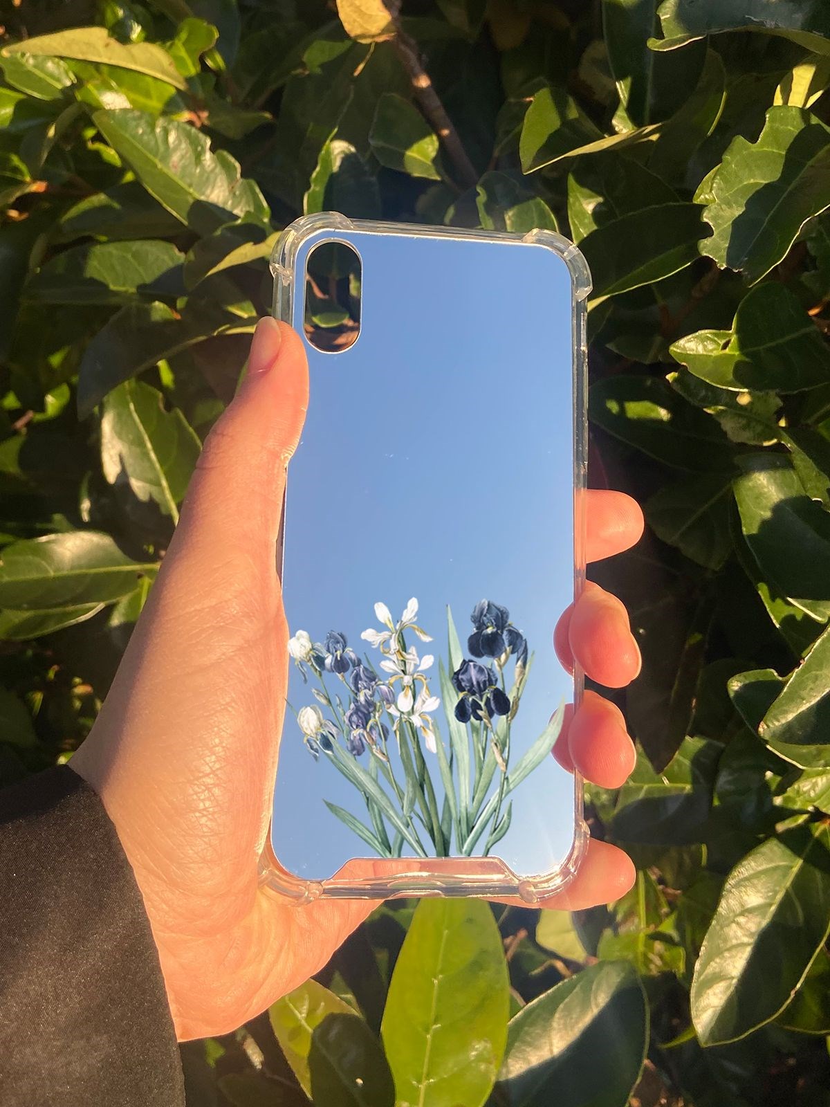 İphone XS Uyumlu Aynalı Mor Beyaz Desenli Darbe Kamera Korumalı Silikon Telefon Kılıfı