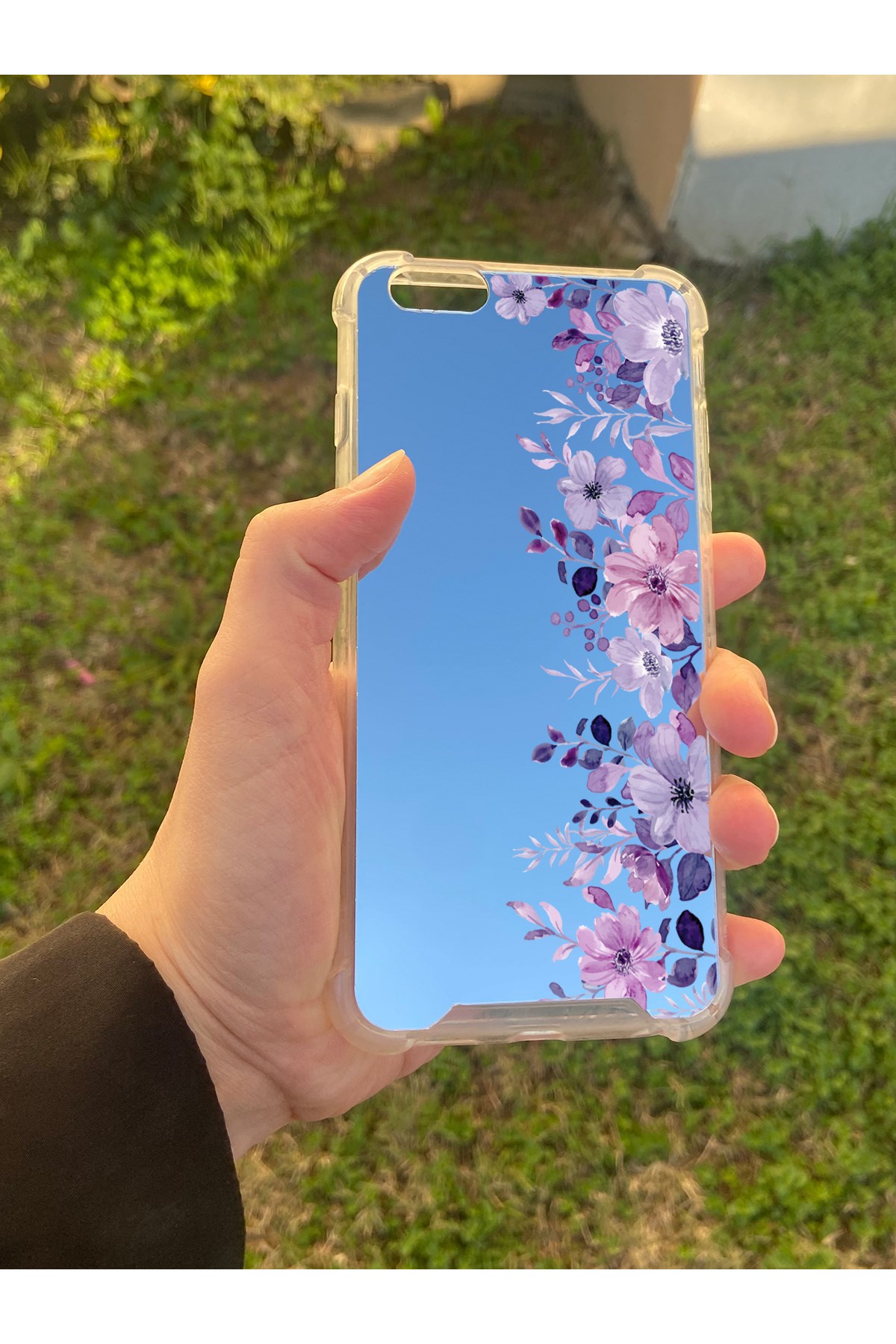 İphone 6S Plus Uyumlu Aynalı Mor Desenli Darbe Kamera Korumalı Silikon Telefon Kılıfı