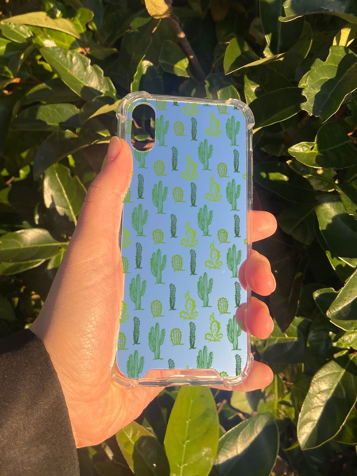 İphone XS Uyumlu Aynalı Kaktüs Desenli Darbe Kamera Korumalı Silikon Telefon Kılıfı