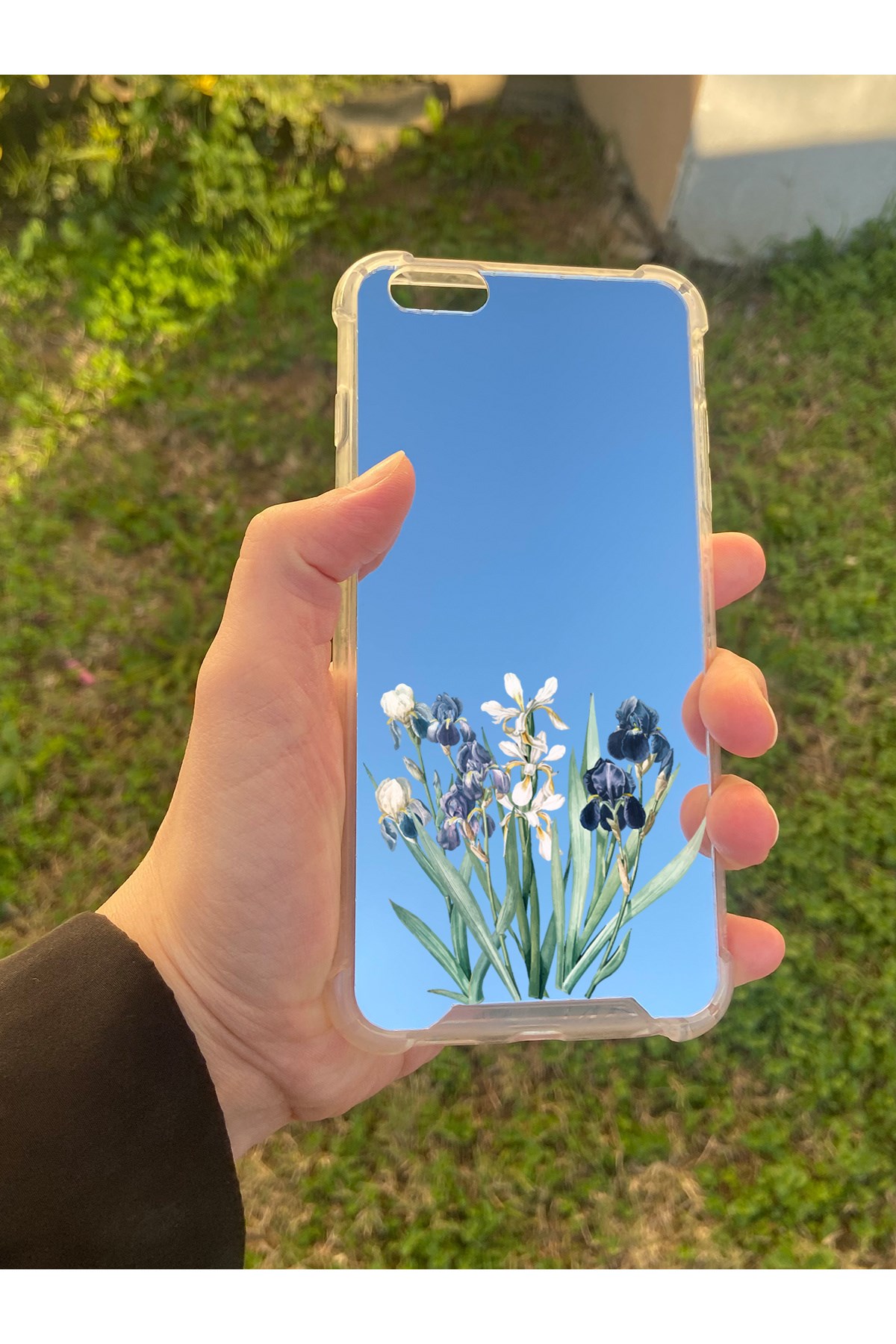 İphone 6S Plus Uyumlu Aynalı Mor Beyaz Desenli Darbe Kamera Korumalı Silikon Telefon Kılıfı