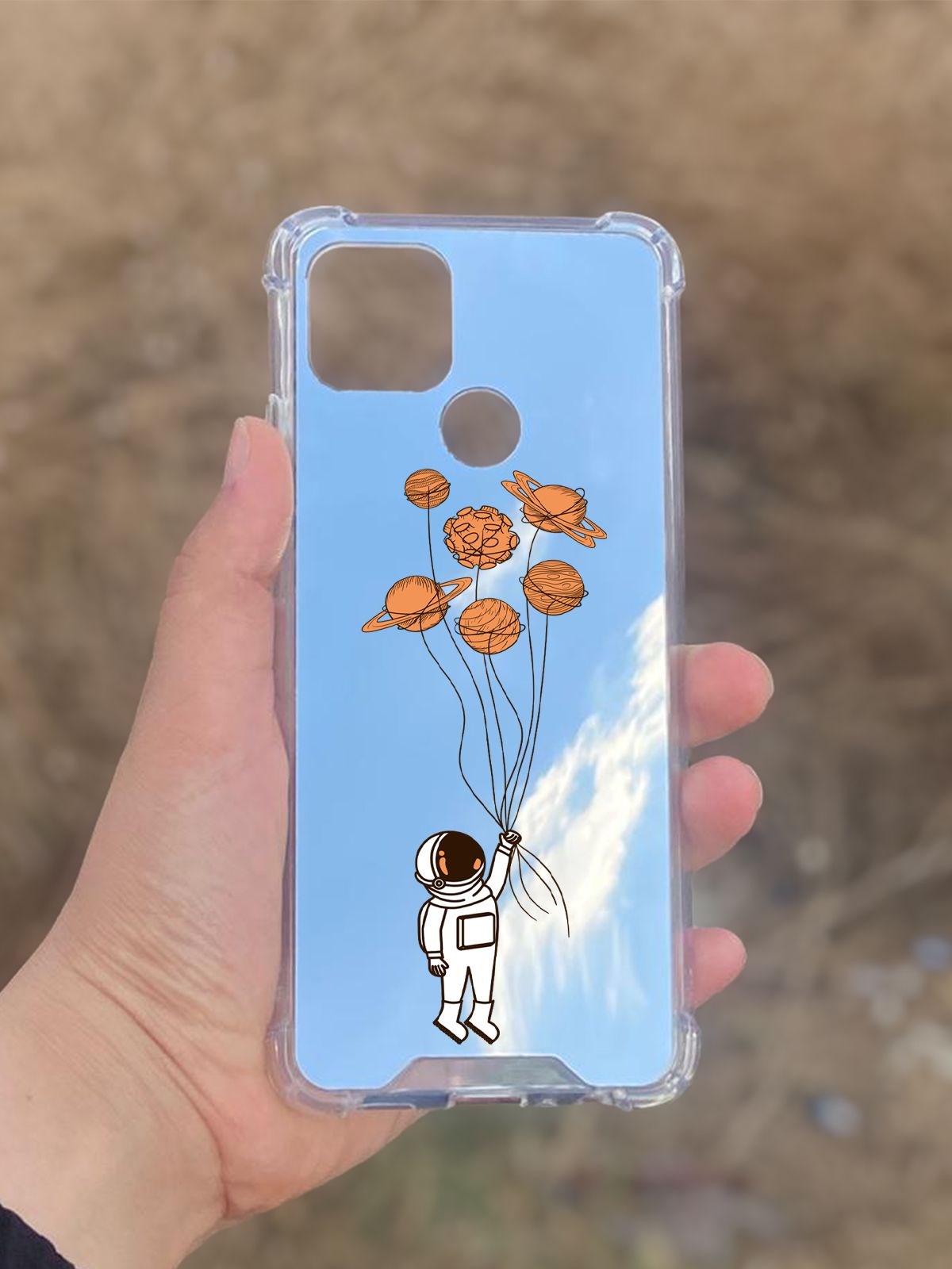 Oppo A15  Uyumlu Aynalı Astronot Desenli Darbe Kamera Korumalı Silikon Telefon Kılıfı