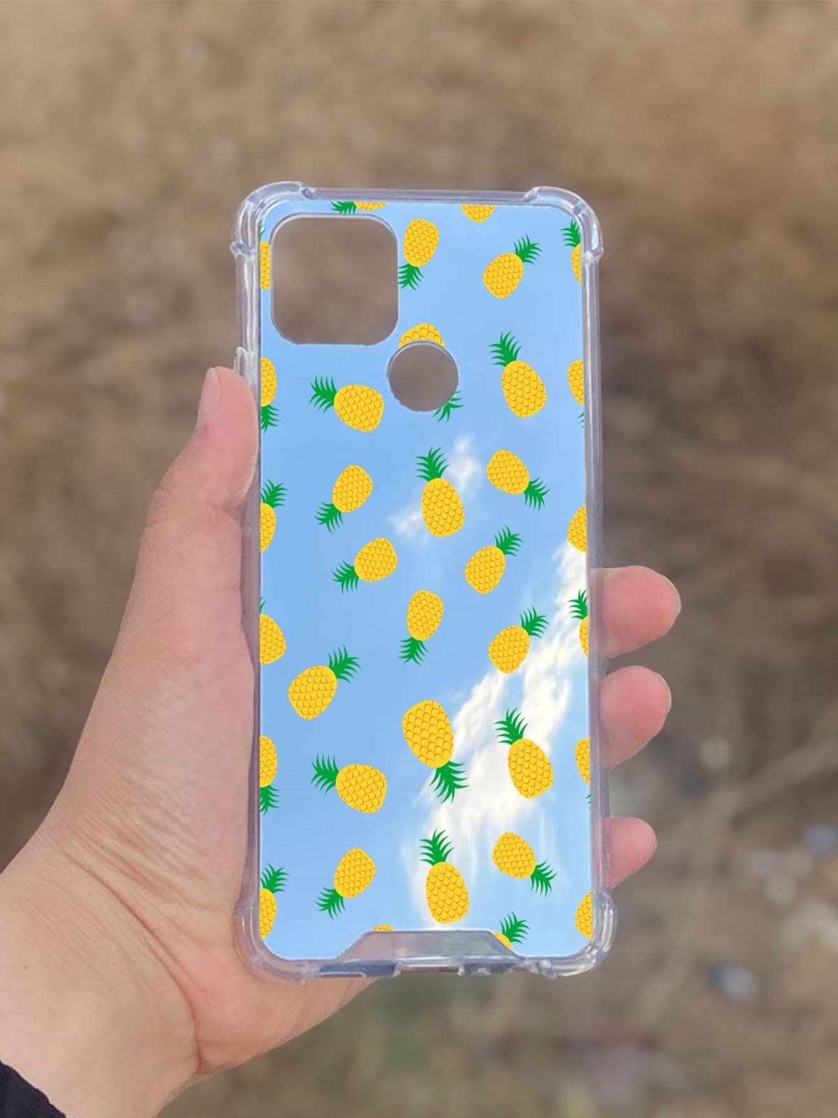 Oppo A15  Uyumlu Aynalı Ananas Desenli Darbe Kamera Korumalı Silikon Telefon Kılıfı
