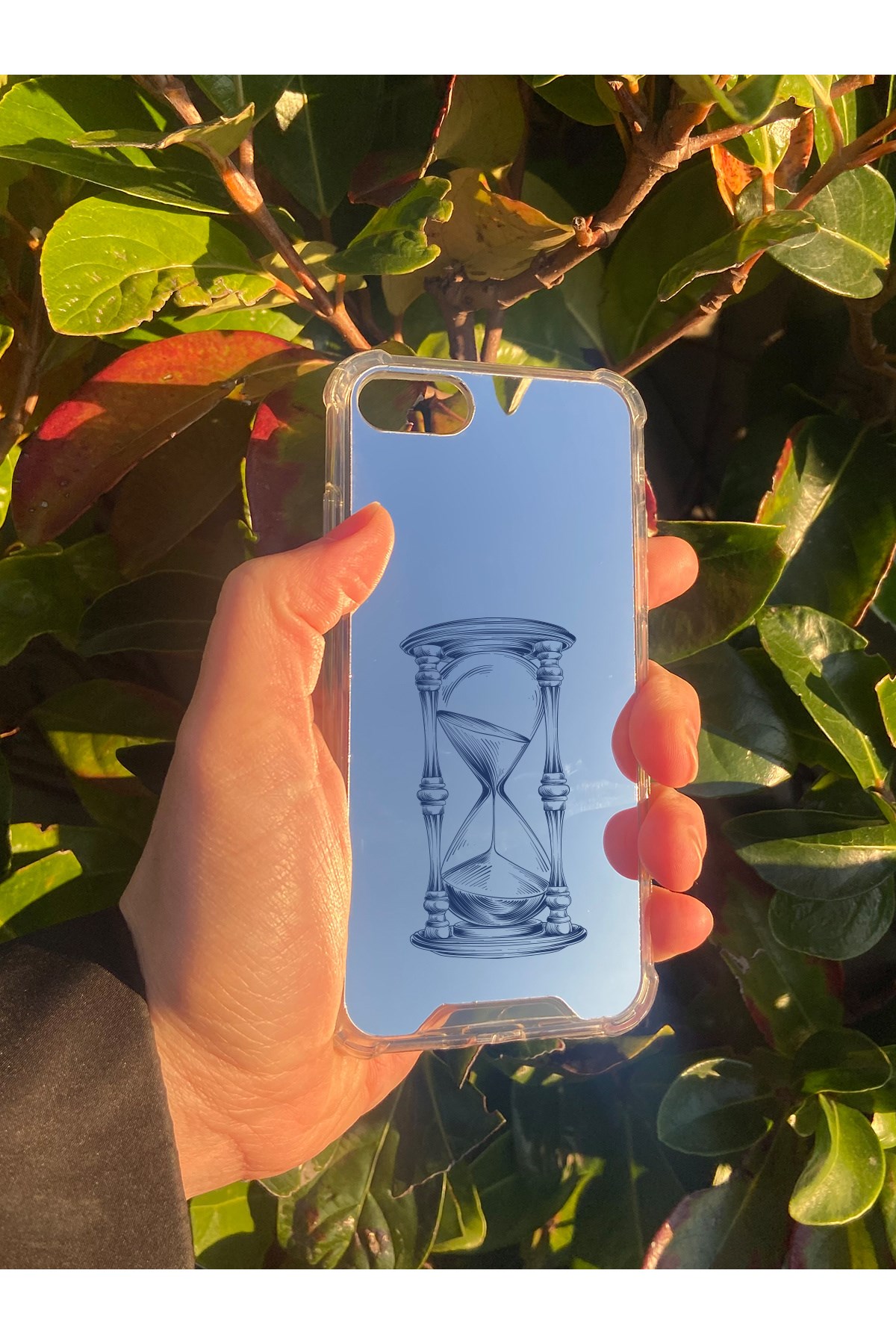 İphone 7 Uyumlu Aynalı Kum Saati Desenli Darbe Kamera Korumalı Silikon Telefon Kılıfı