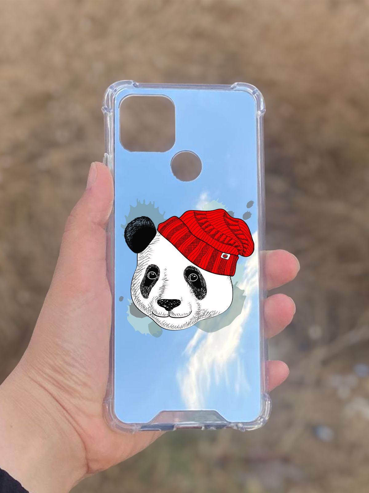 Oppo A15  Uyumlu Aynalı Panda Desenli Darbe Kamera Korumalı Silikon Telefon Kılıfı