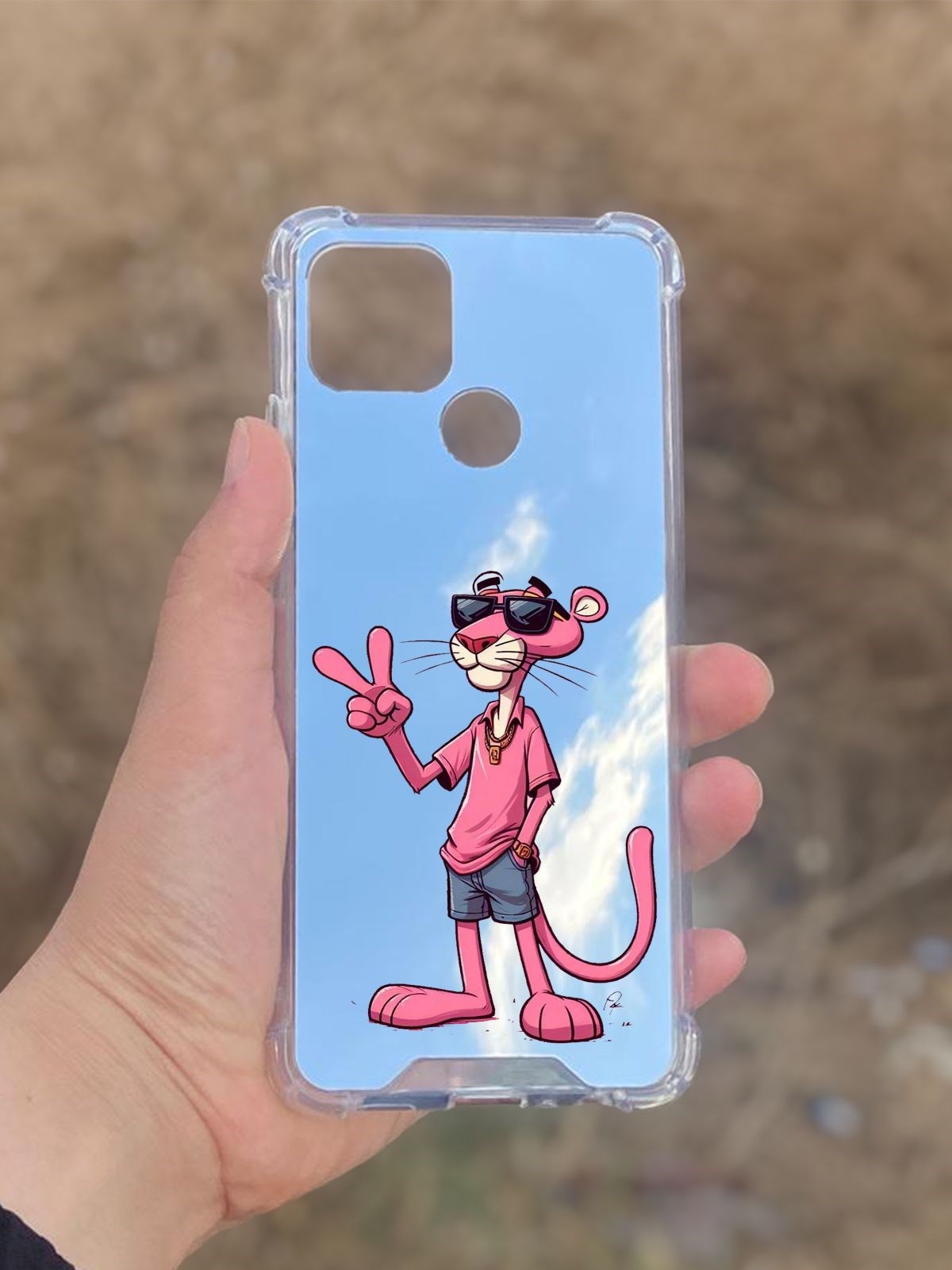 Oppo A15  Uyumlu Aynalı Pembe Panter Desenli Darbe Kamera Korumalı Silikon Telefon Kılıfı