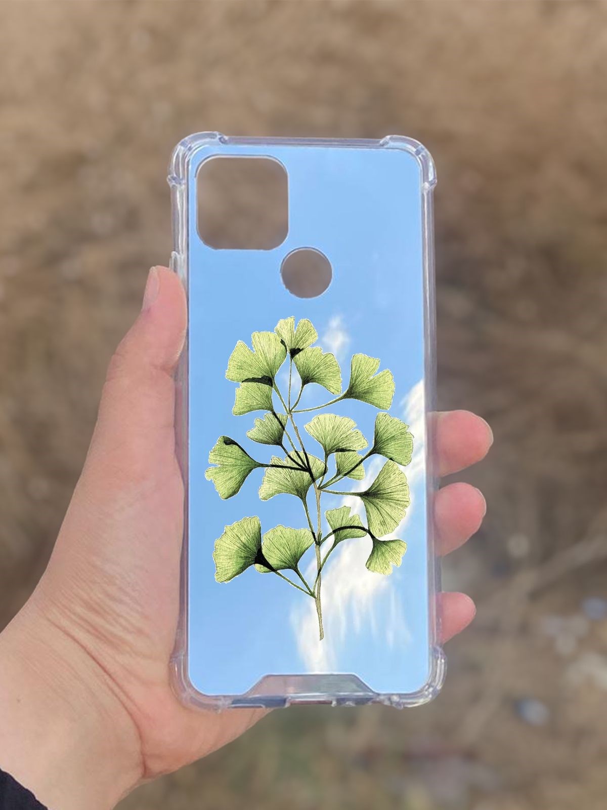 Oppo A15  Uyumlu Aynalı Ginkgo Desenli Darbe Kamera Korumalı Silikon Telefon Kılıfı