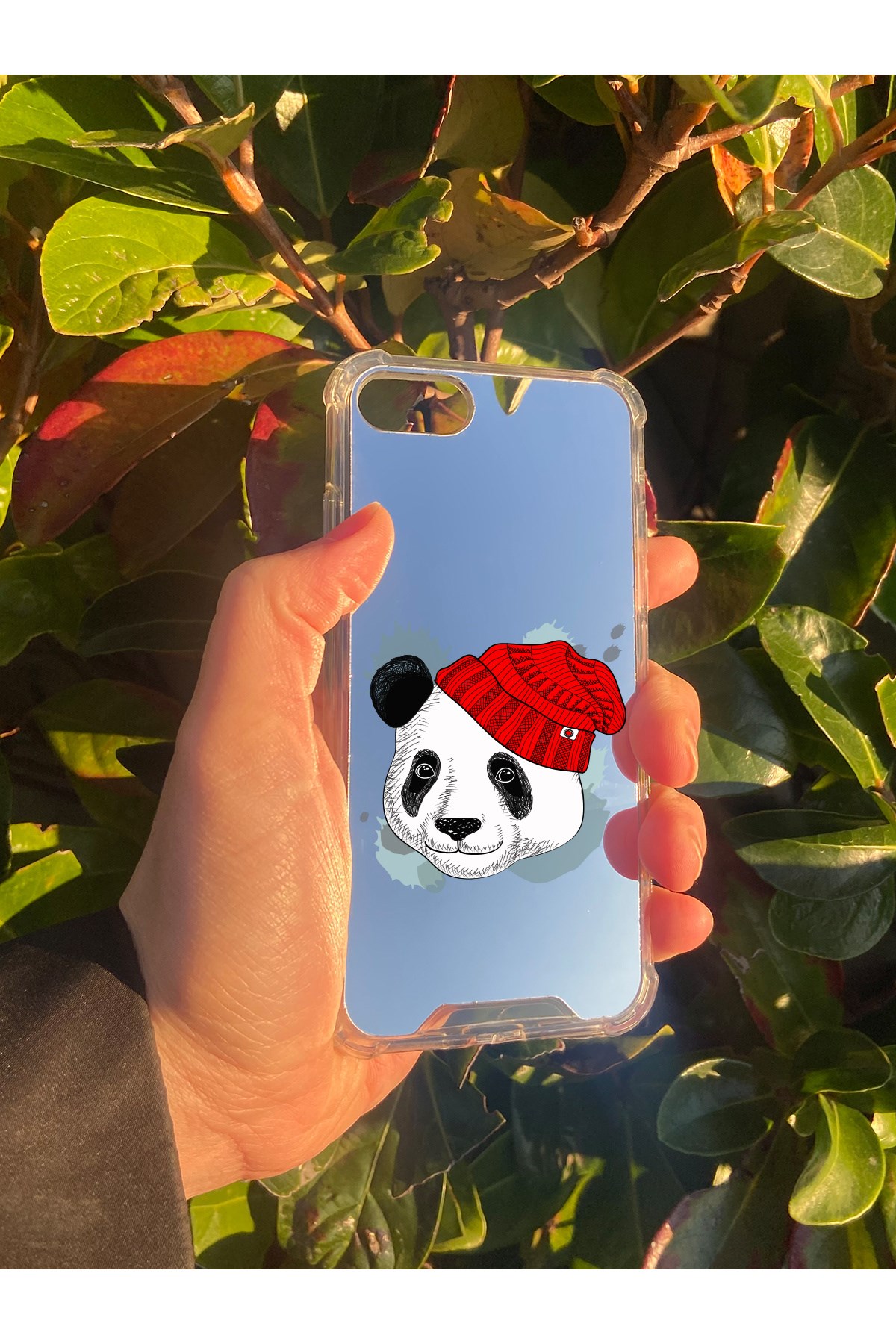 İphone 7 Uyumlu Aynalı Panda Desenli Darbe Kamera Korumalı Silikon Telefon Kılıfı