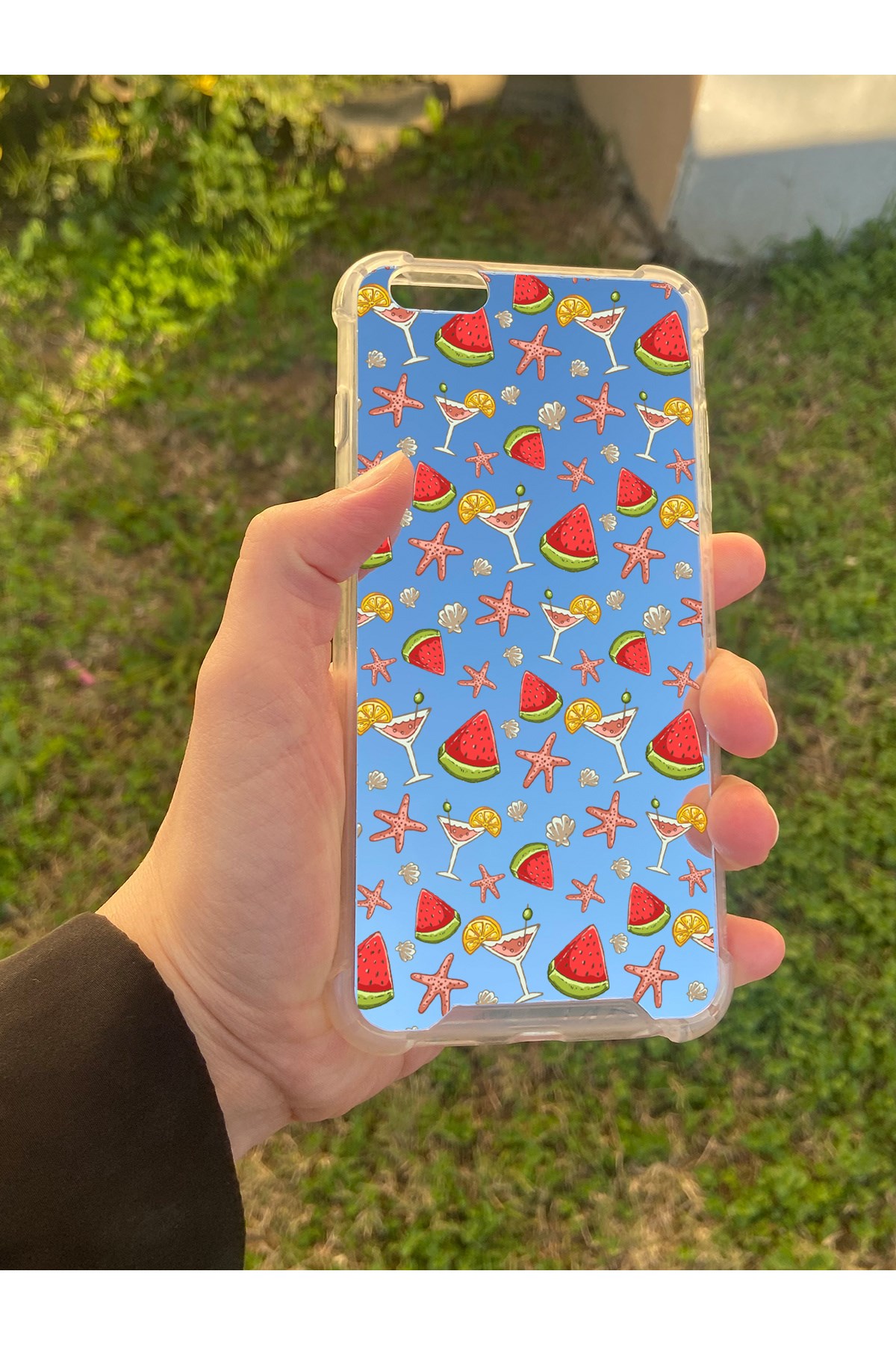 İphone 6S Plus Uyumlu Aynalı Karpuz Desenli Darbe Kamera Korumalı Silikon Telefon Kılıfı