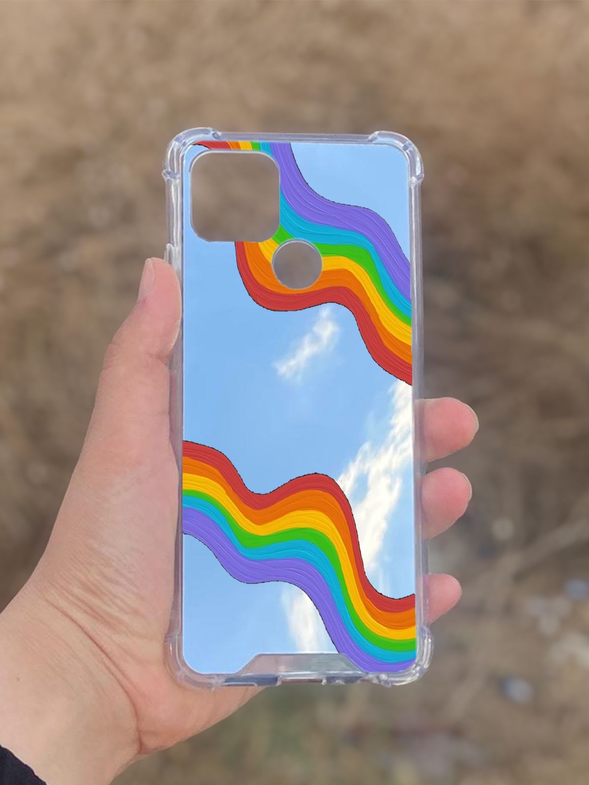 Oppo A15  Uyumlu Aynalı Gökkuşağı Desenli Darbe Kamera Korumalı Silikon Telefon Kılıfı