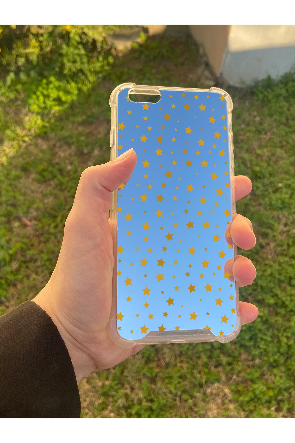 İphone 6S Plus Uyumlu Aynalı Yıldız Desenli Darbe Kamera Korumalı Silikon Telefon Kılıfı