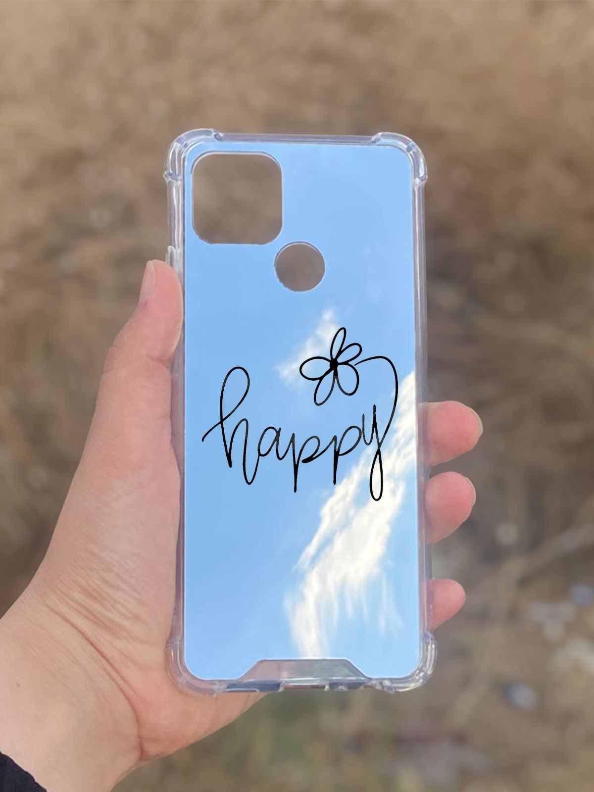 Oppo A15  Uyumlu Aynalı Happy Desenli Darbe Kamera Korumalı Silikon Telefon Kılıfı