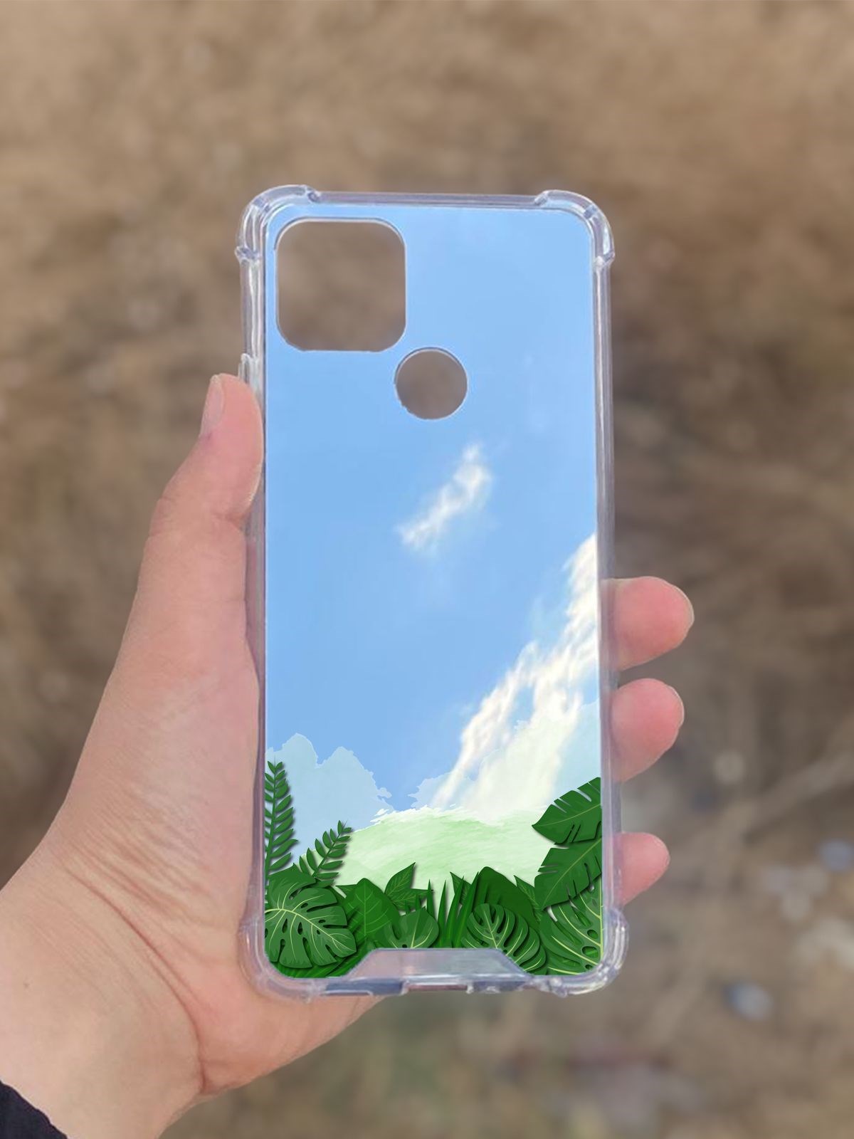 Oppo A15  Uyumlu Aynalı Yaprak Desenli Darbe Kamera Korumalı Silikon Telefon Kılıfı