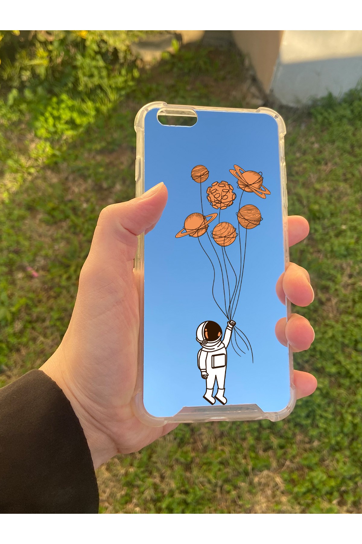 İphone 6S Plus Uyumlu Aynalı Asrtonot Desenli Darbe Kamera Korumalı Silikon Telefon Kılıfı