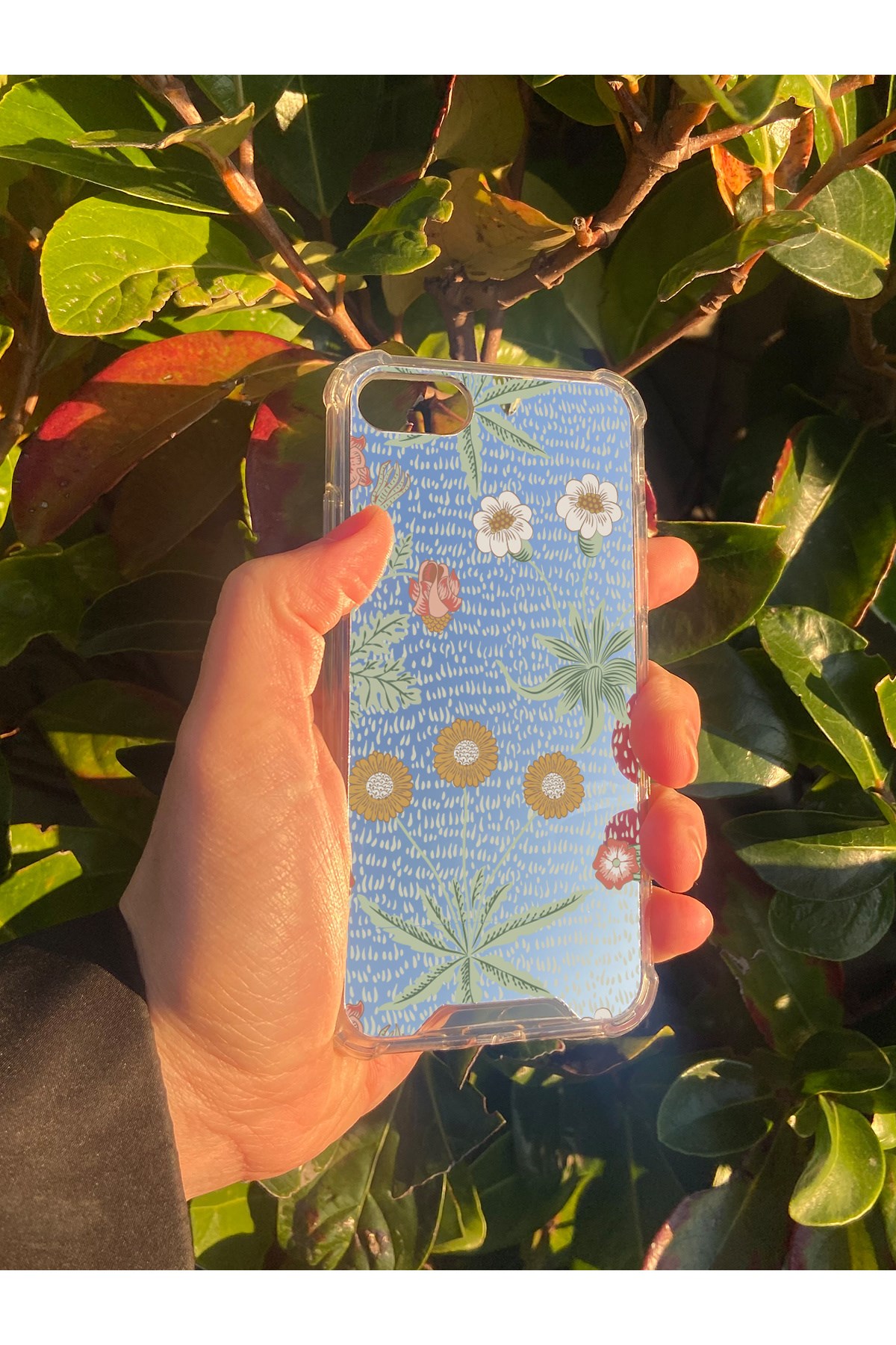 İphone SE 2022 Uyumlu Aynalı Çiçek Desenli Darbe Kamera Korumalı Silikon Telefon Kılıfı