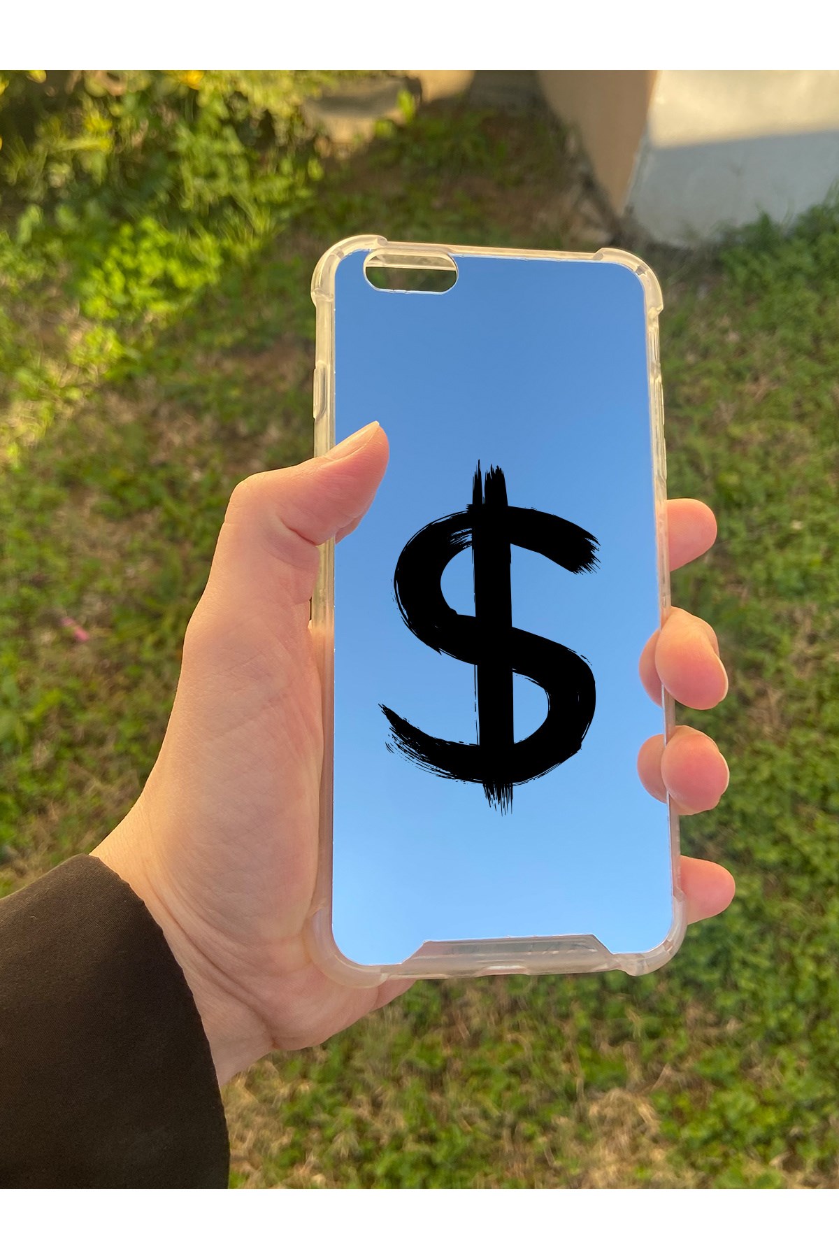 İphone 6S Plus Uyumlu Aynalı Dollars Desenli Darbe Kamera Korumalı Silikon Telefon Kılıfı
