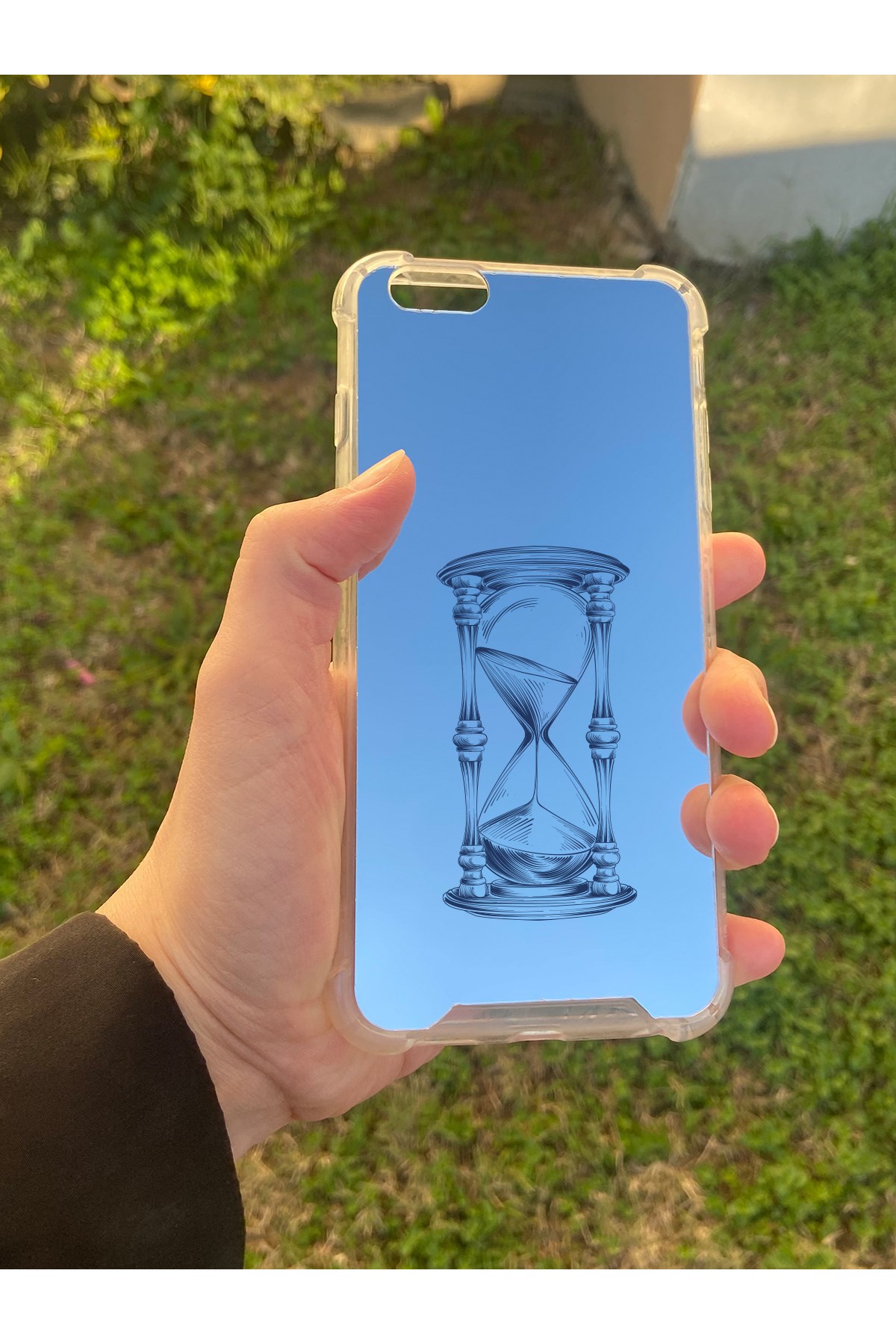 İphone 6S Plus Uyumlu Aynalı Kum Saati Desenli Darbe Kamera Korumalı Silikon Telefon Kılıfı