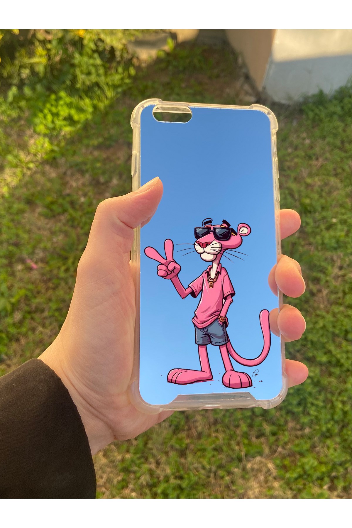 İphone 6S Plus Uyumlu Aynalı Pembe Panter Desenli Darbe Kamera Korumalı Silikon Telefon Kılıfı
