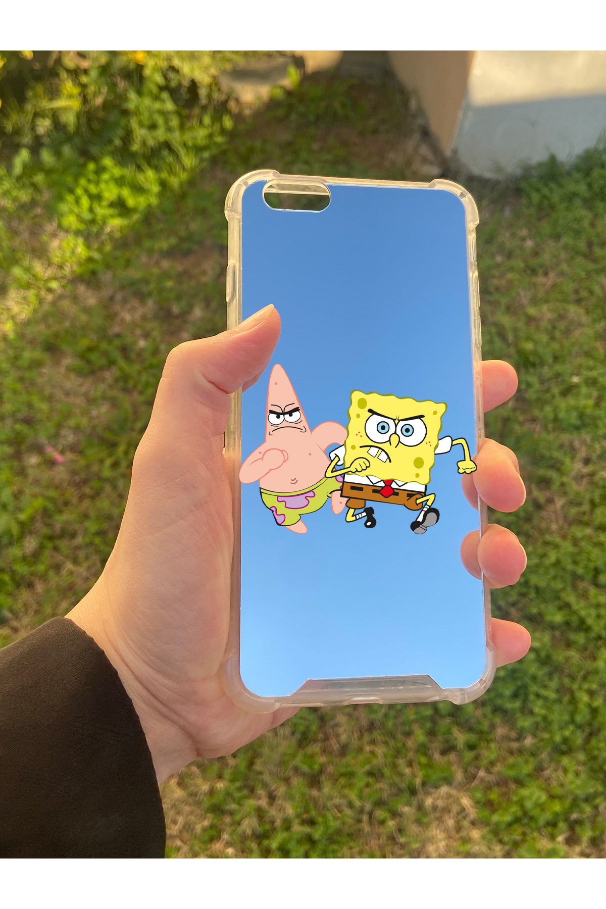 İphone 6S Plus Uyumlu Aynalı Sünger Bob Desenli Darbe Kamera Korumalı Silikon Telefon Kılıfı